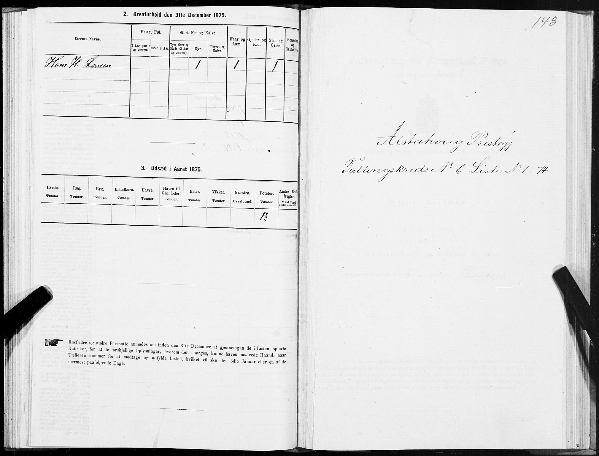 SAT, 1875 census for 1820P Alstahaug, 1875, p. 4143