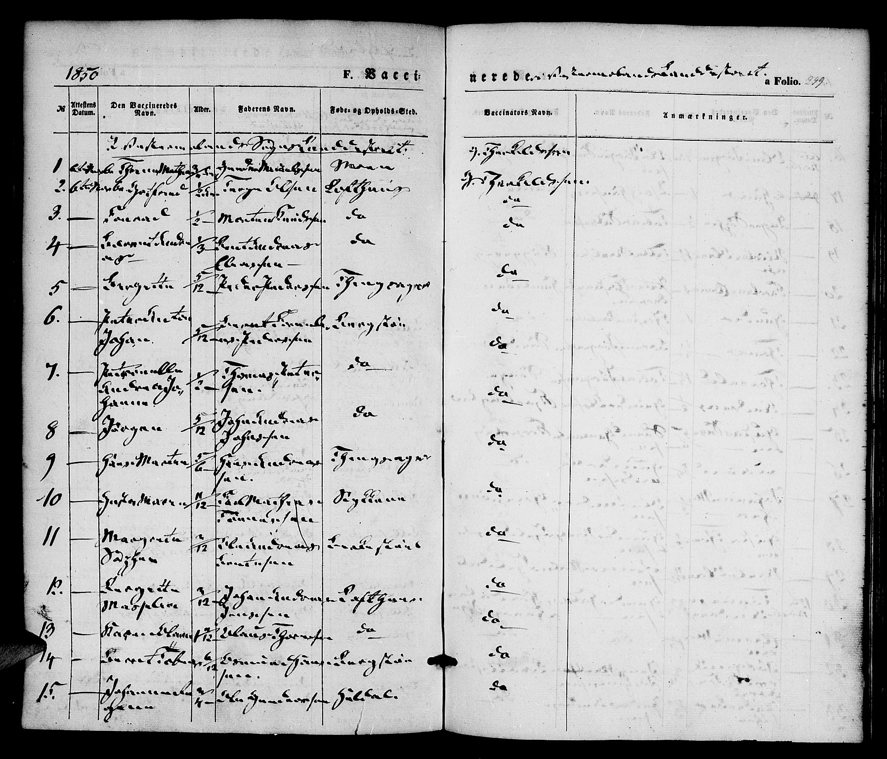 Vestre Moland sokneprestkontor, SAK/1111-0046/F/Fa/Fab/L0006: Parish register (official) no. A 6, 1850-1858, p. 249