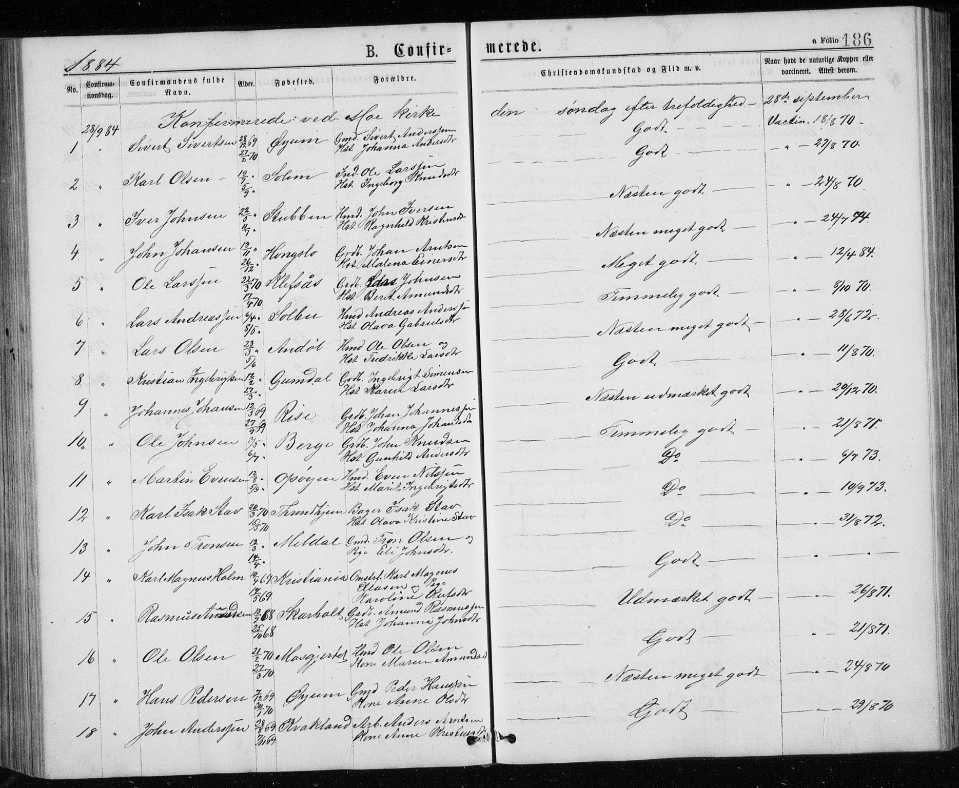 Ministerialprotokoller, klokkerbøker og fødselsregistre - Sør-Trøndelag, SAT/A-1456/671/L0843: Parish register (copy) no. 671C02, 1873-1892, p. 186