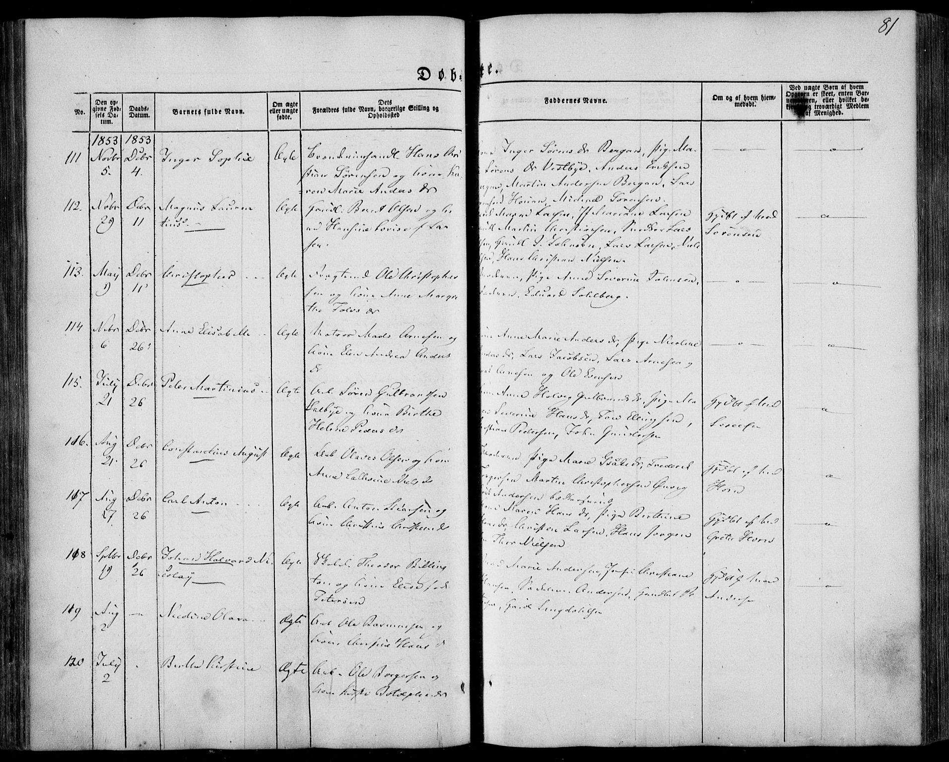 Larvik kirkebøker, AV/SAKO-A-352/F/Fa/L0003: Parish register (official) no. I 3, 1848-1856, p. 81