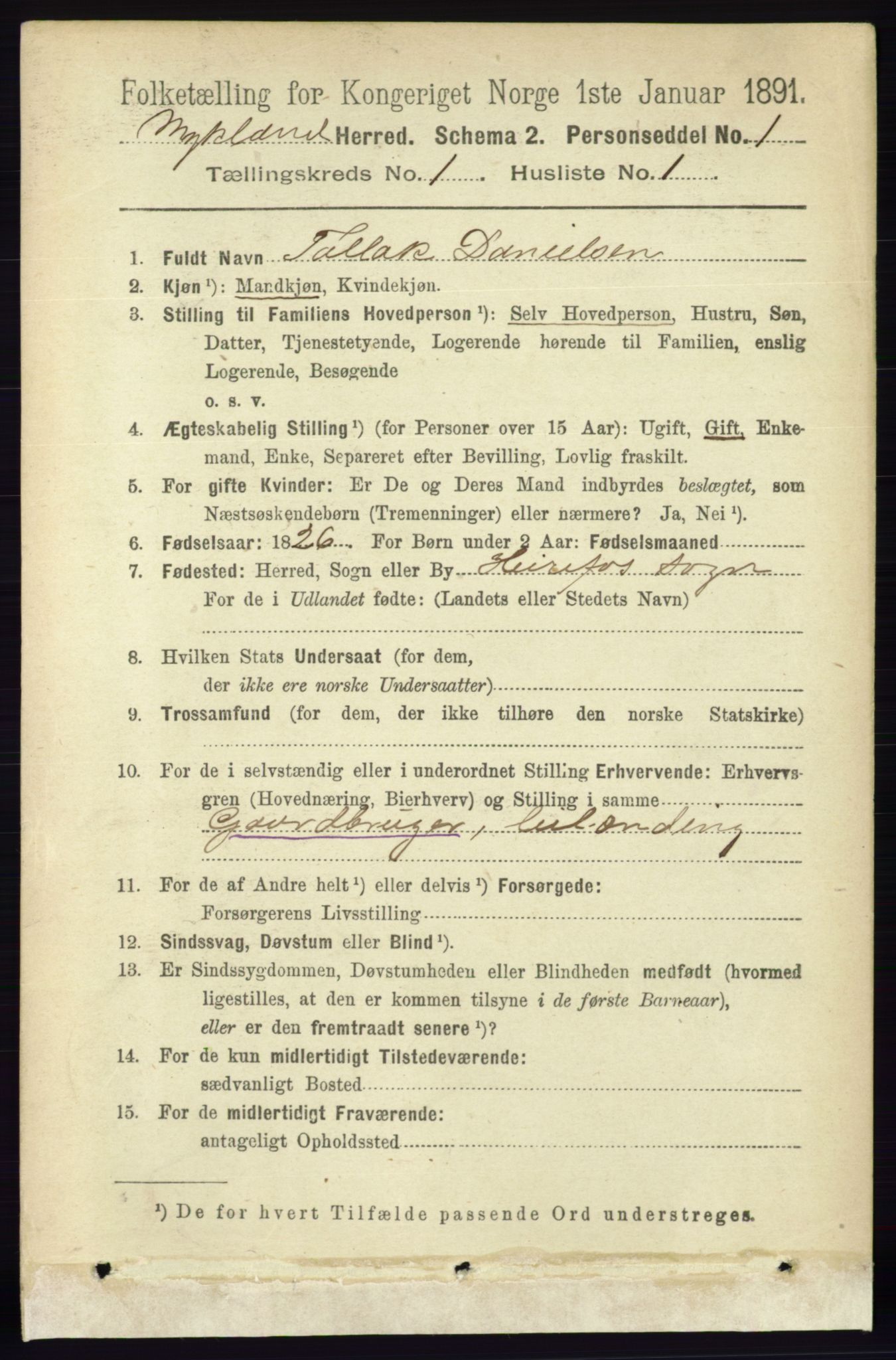 RA, 1891 census for 0932 Mykland, 1891, p. 46