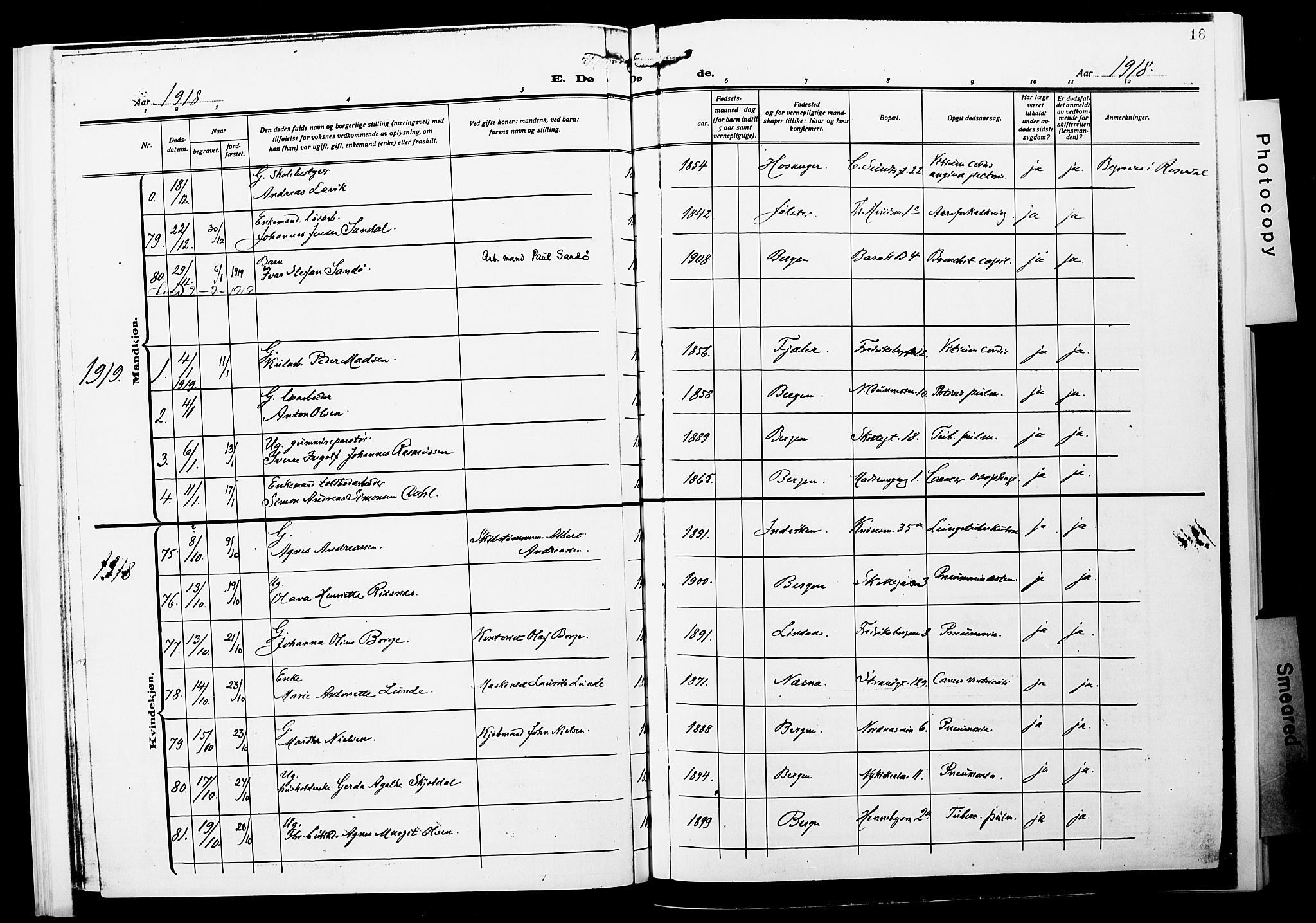 Nykirken Sokneprestembete, SAB/A-77101/H/Hab: Parish register (copy) no. E 2, 1918-1924, p. 16