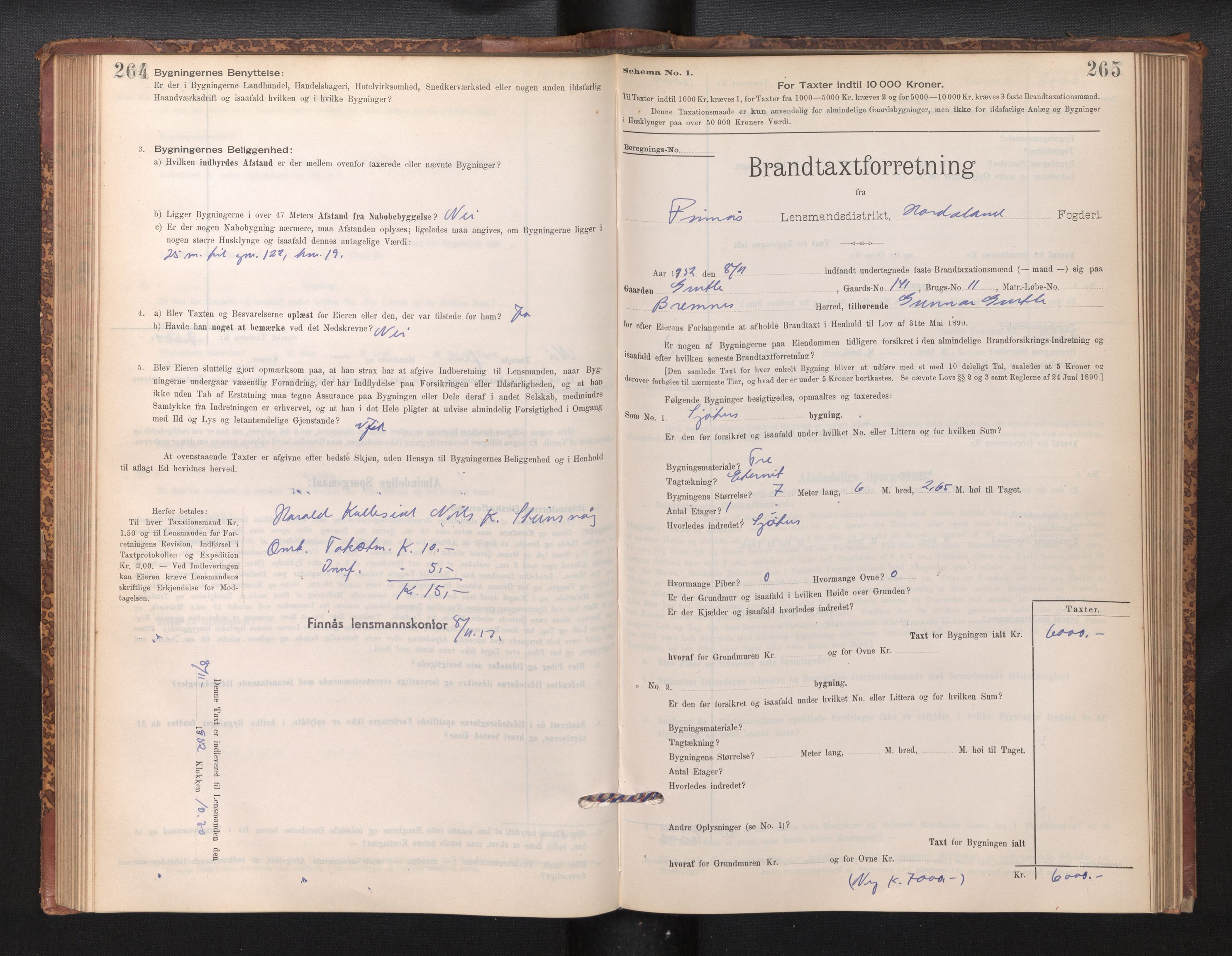 Lensmannen i Finnås, AV/SAB-A-31901/0012/L0002: Branntakstprotokoll, skjematakst, 1894-1954, p. 264-265