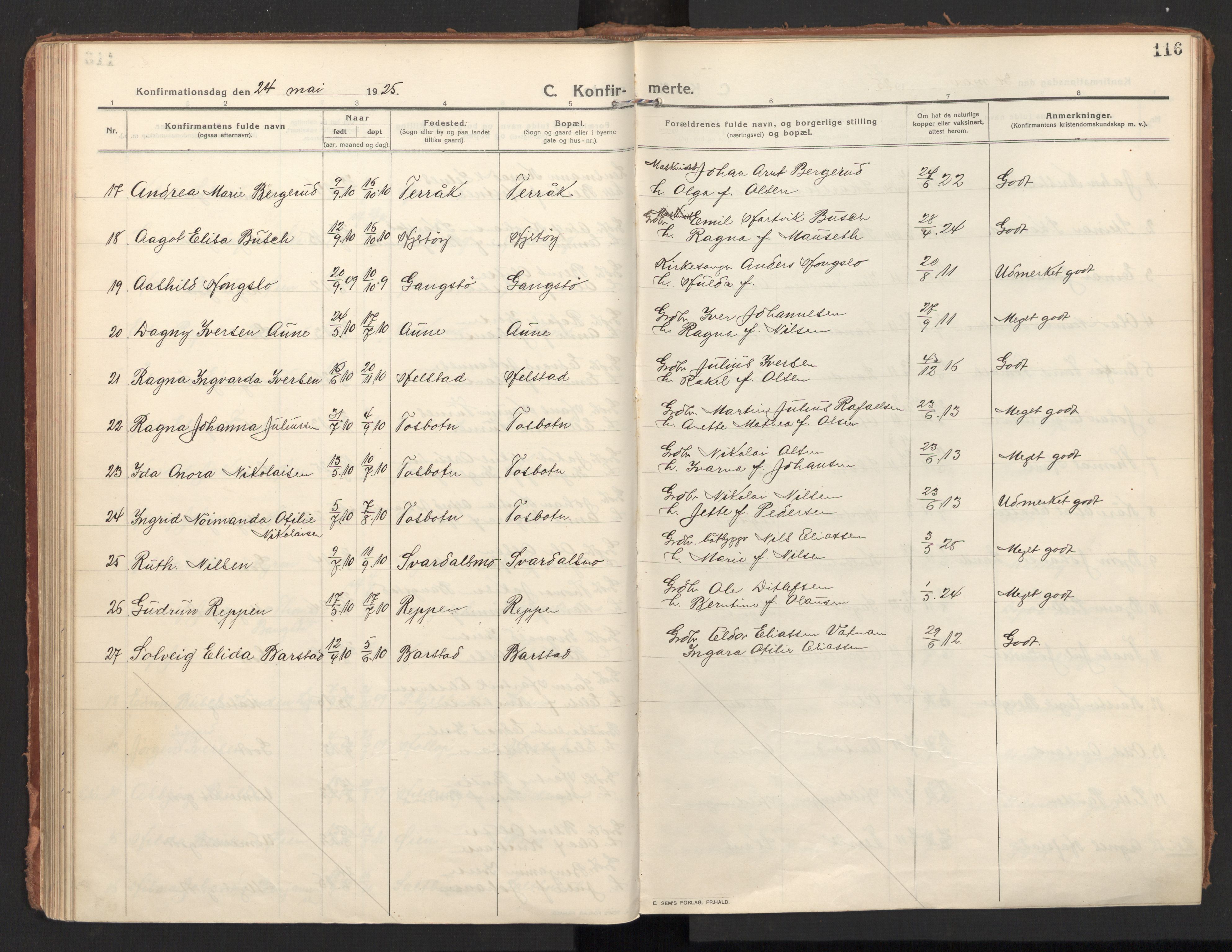 Ministerialprotokoller, klokkerbøker og fødselsregistre - Nordland, SAT/A-1459/810/L0156: Parish register (official) no. 810A15, 1915-1930, p. 116