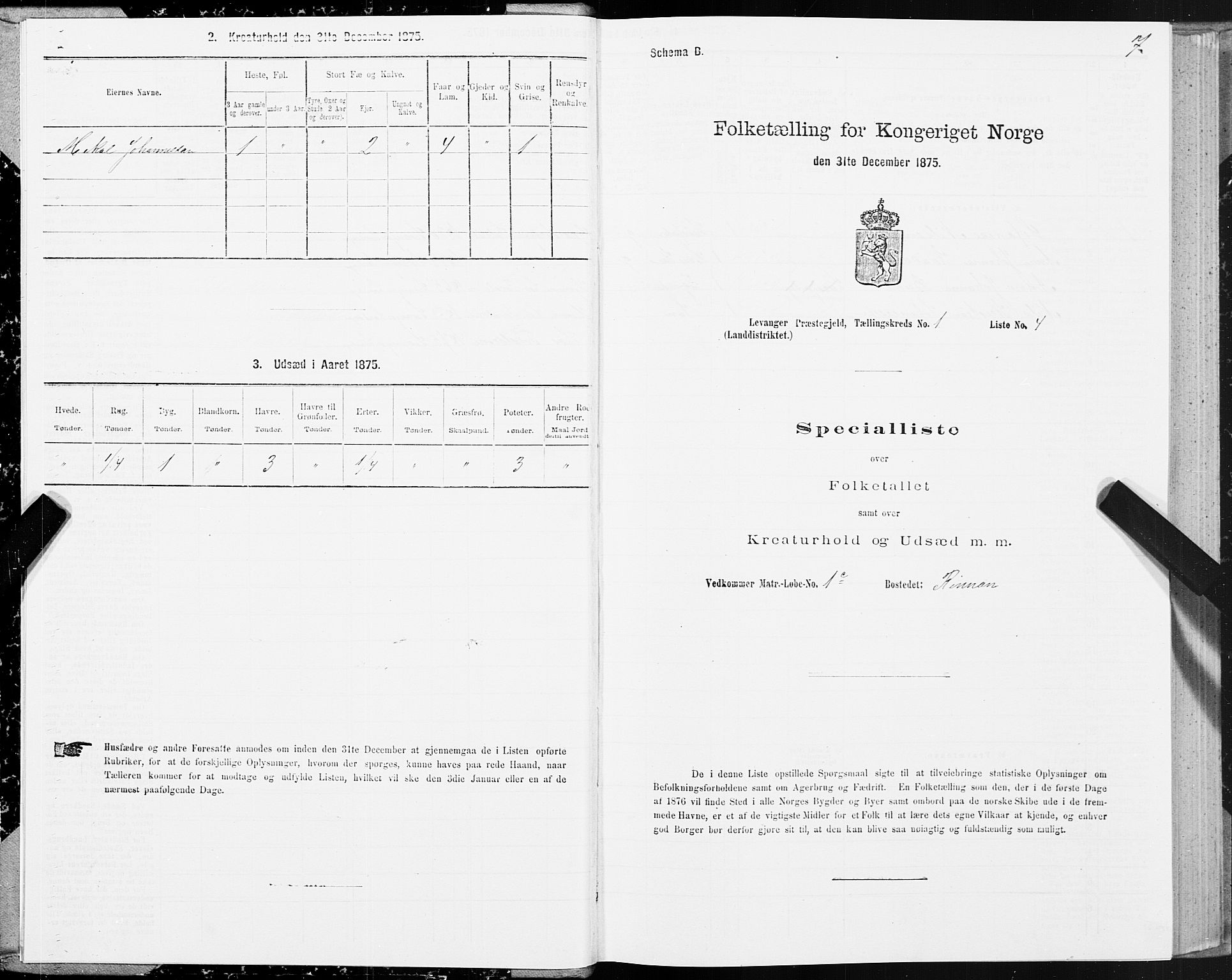 SAT, 1875 census for 1720L Levanger/Levanger, 1875, p. 1007