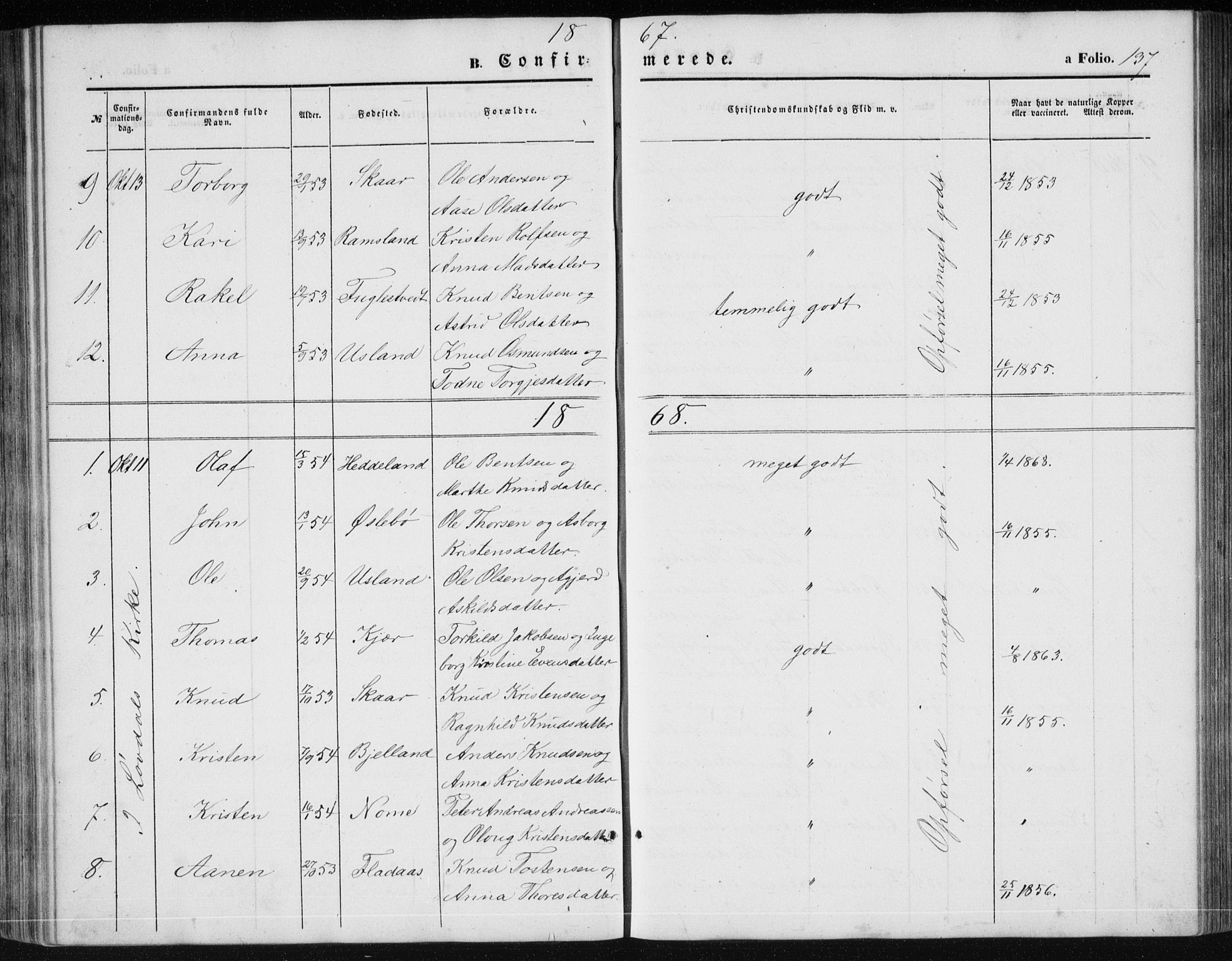 Holum sokneprestkontor, AV/SAK-1111-0022/F/Fb/Fbc/L0002: Parish register (copy) no. B 2, 1860-1882, p. 137