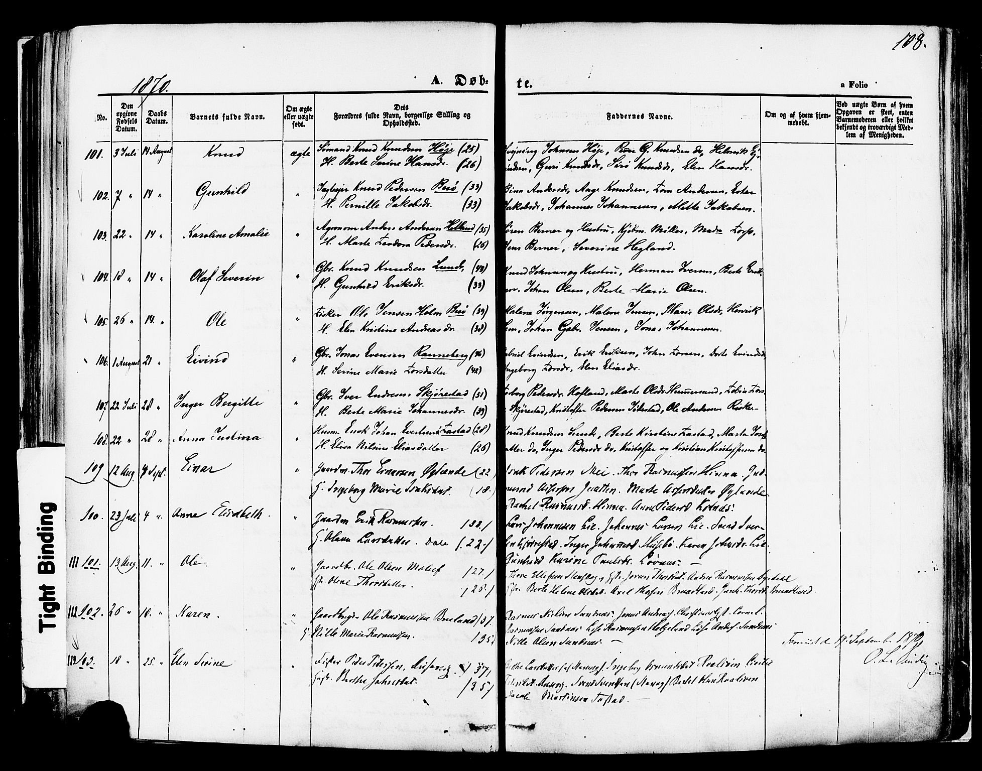 Hetland sokneprestkontor, AV/SAST-A-101826/30/30BA/L0003: Parish register (official) no. A 3, 1862-1876, p. 108