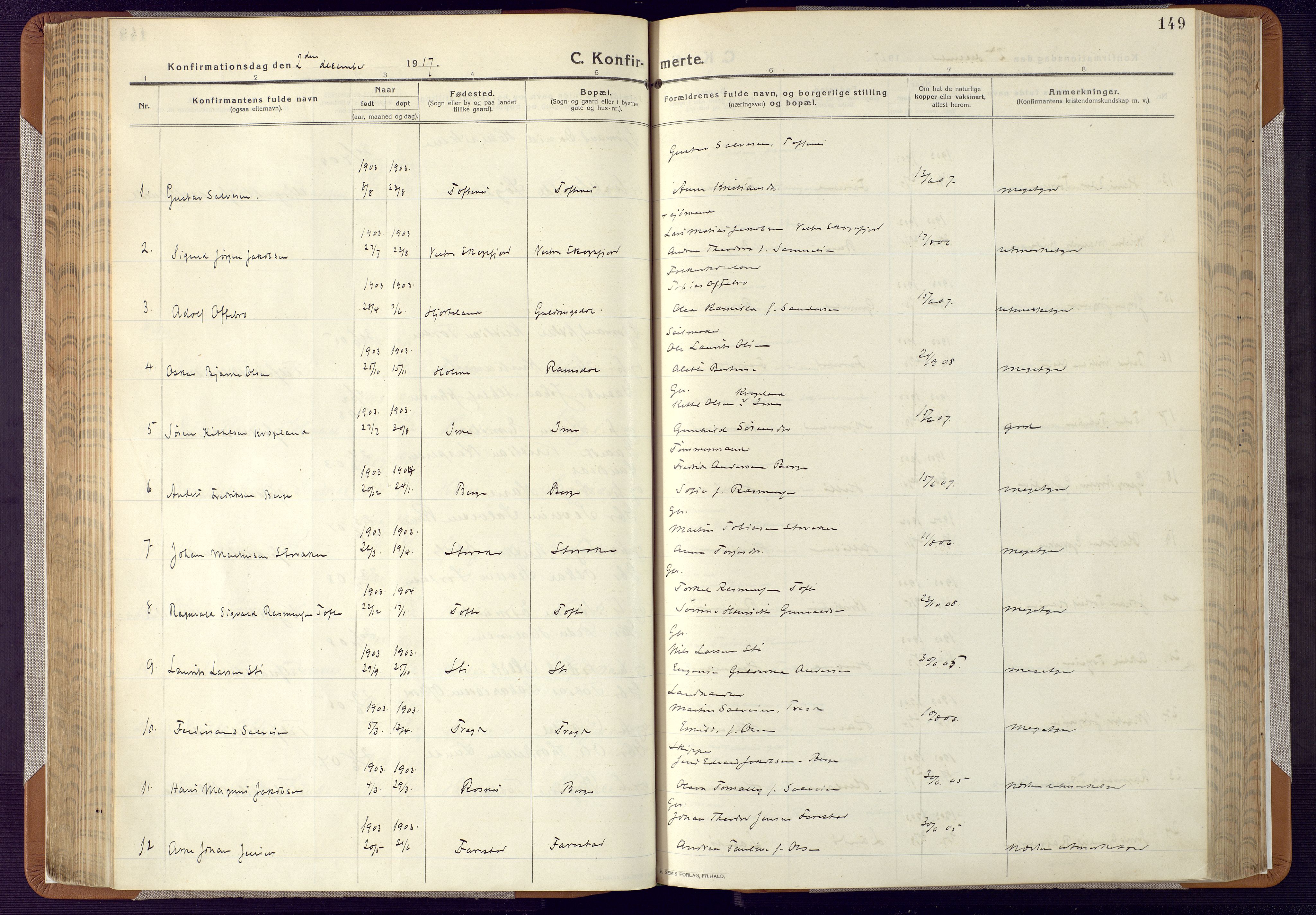 Mandal sokneprestkontor, AV/SAK-1111-0030/F/Fa/Faa/L0022: Parish register (official) no. A 22, 1913-1925, p. 149