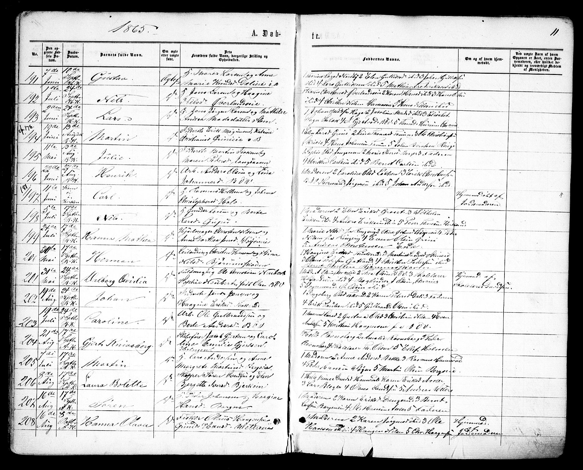 Asker prestekontor Kirkebøker, AV/SAO-A-10256a/F/Fa/L0008: Parish register (official) no. I 8, 1865-1878, p. 11