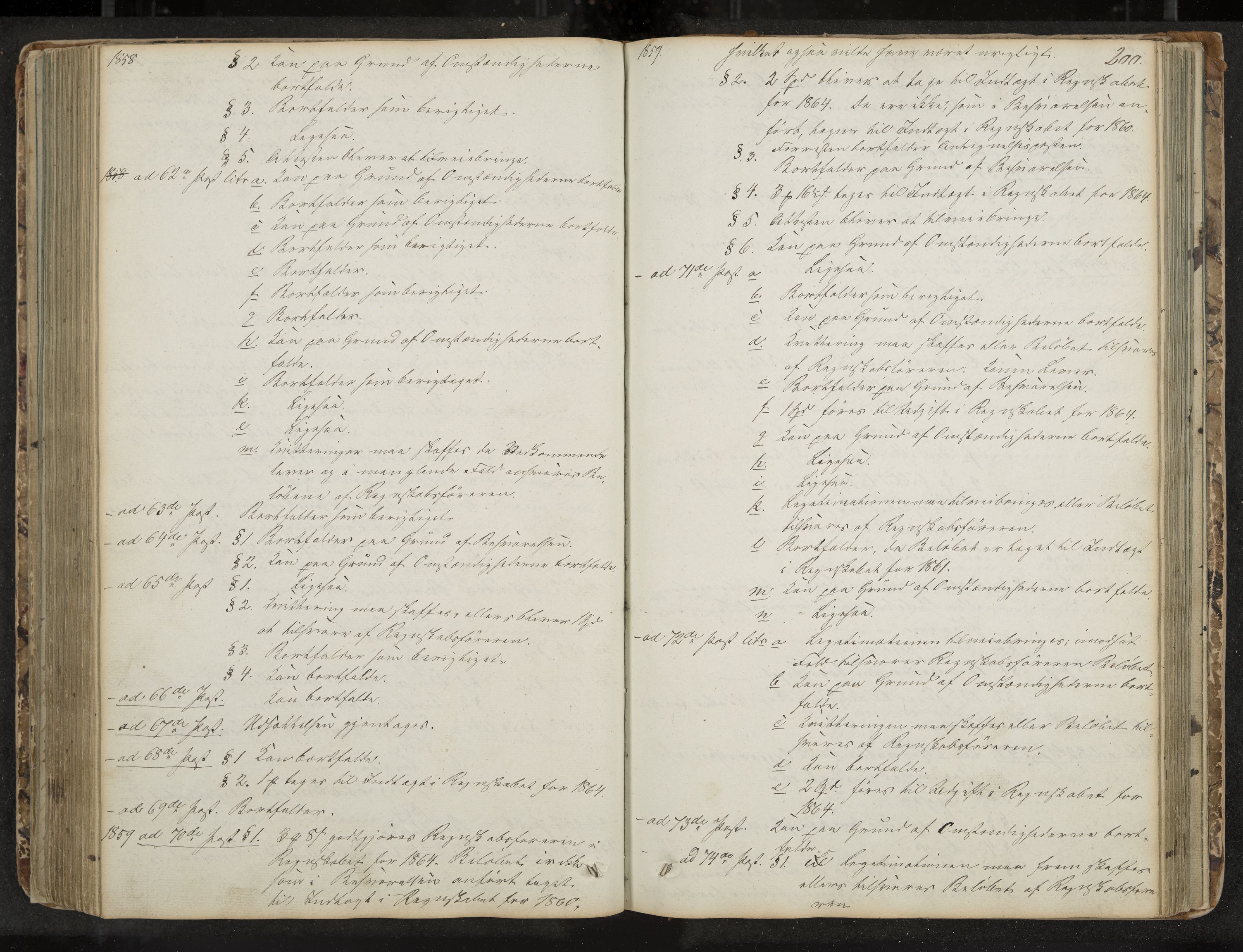 Seljord formannskap og sentraladministrasjon, IKAK/0828021/A/Aa/L0001: Møtebok med register, 1838-1879, p. 200