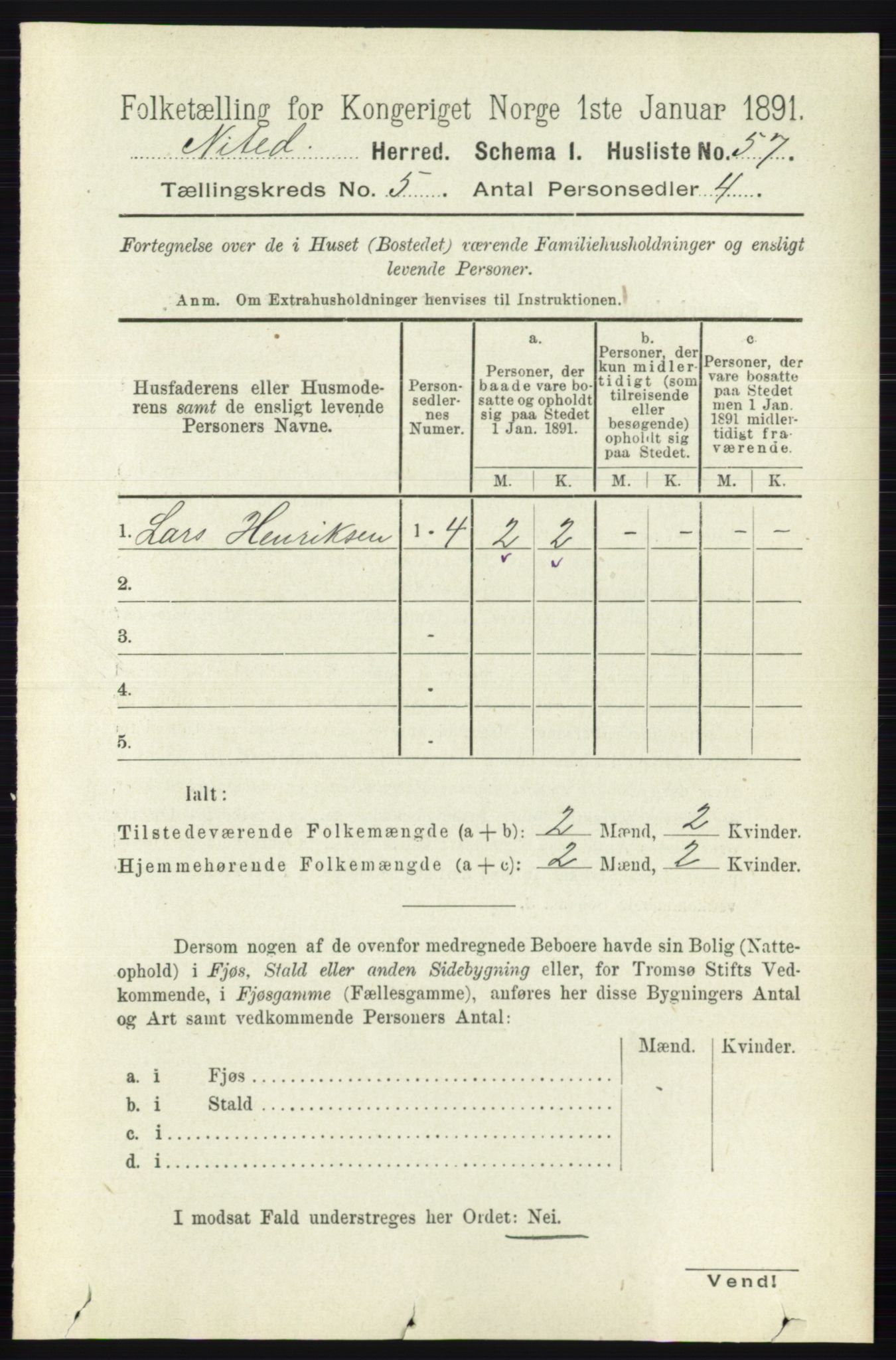 RA, 1891 census for 0233 Nittedal, 1891, p. 2173