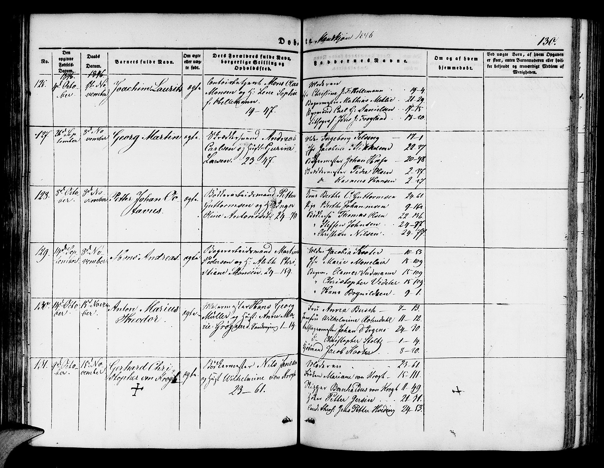 Korskirken sokneprestembete, SAB/A-76101/H/Hab: Parish register (copy) no. B 1, 1839-1847, p. 130