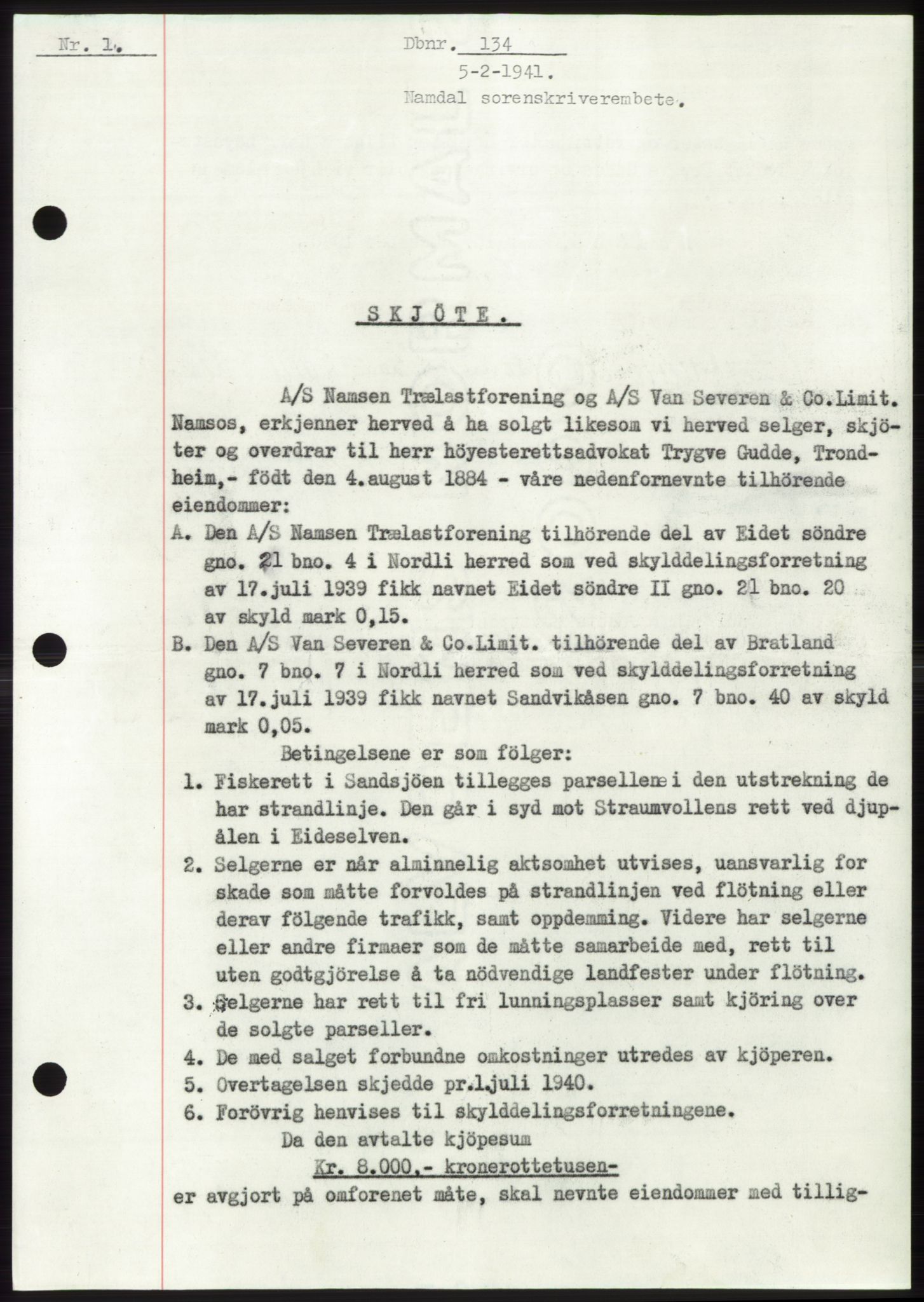 Namdal sorenskriveri, SAT/A-4133/1/2/2C: Mortgage book no. -, 1940-1941, Deed date: 05.02.1941