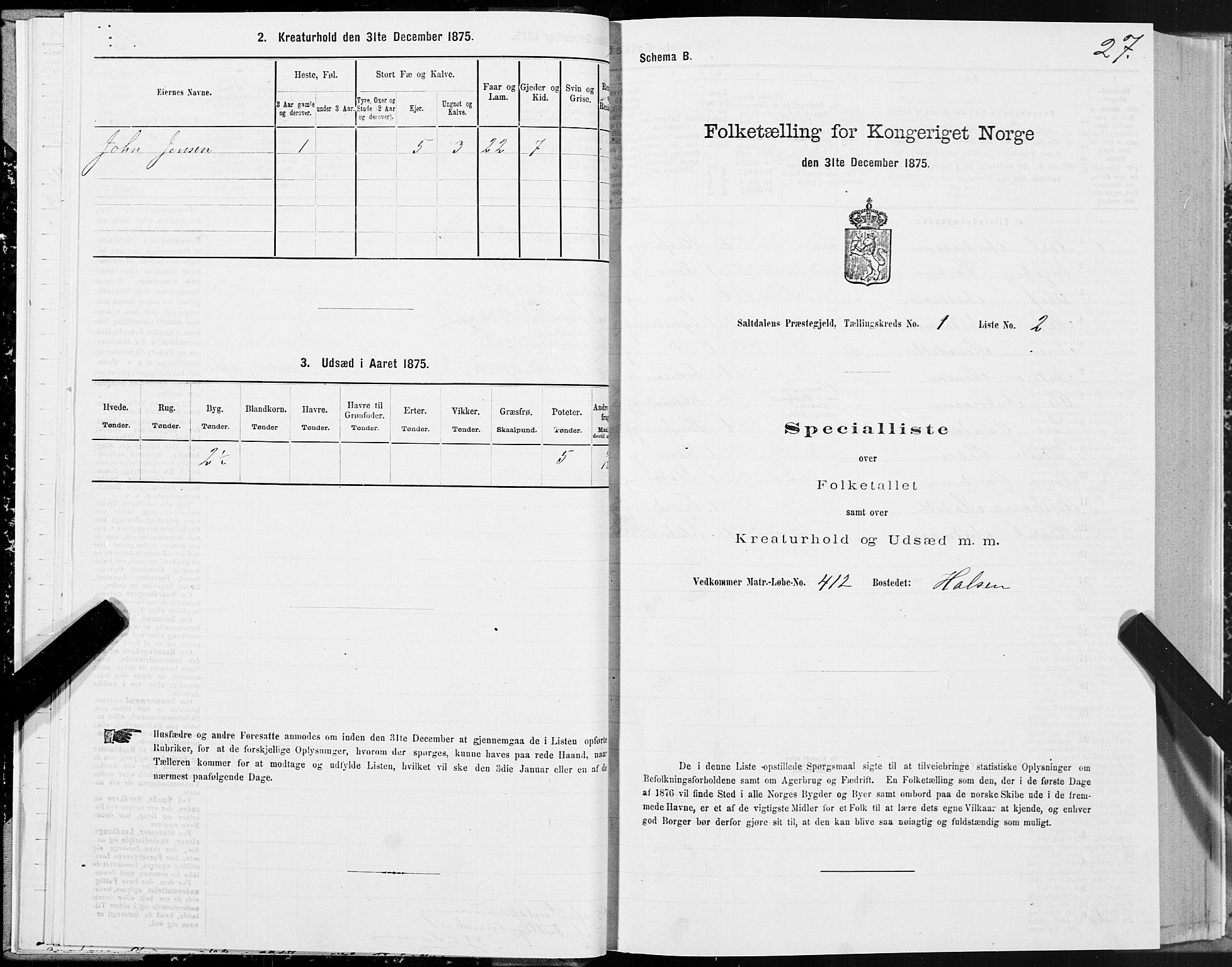 SAT, 1875 census for 1840P Saltdal, 1875, p. 1027