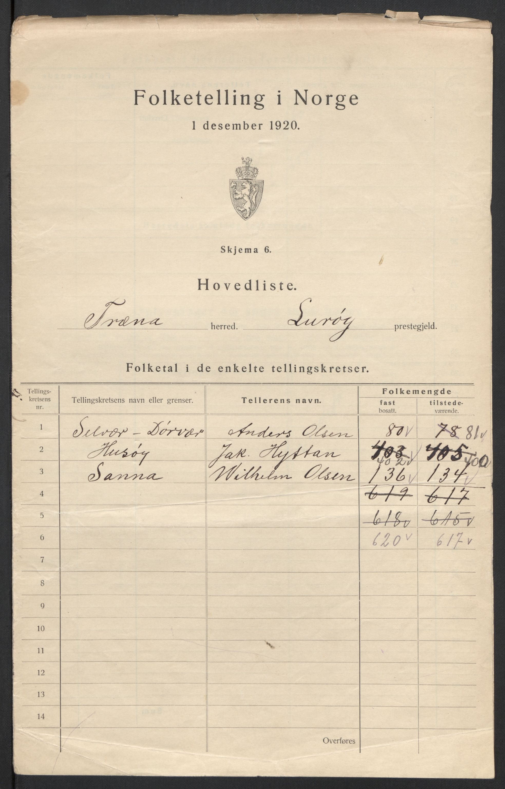 SAT, 1920 census for Træna, 1920, p. 4