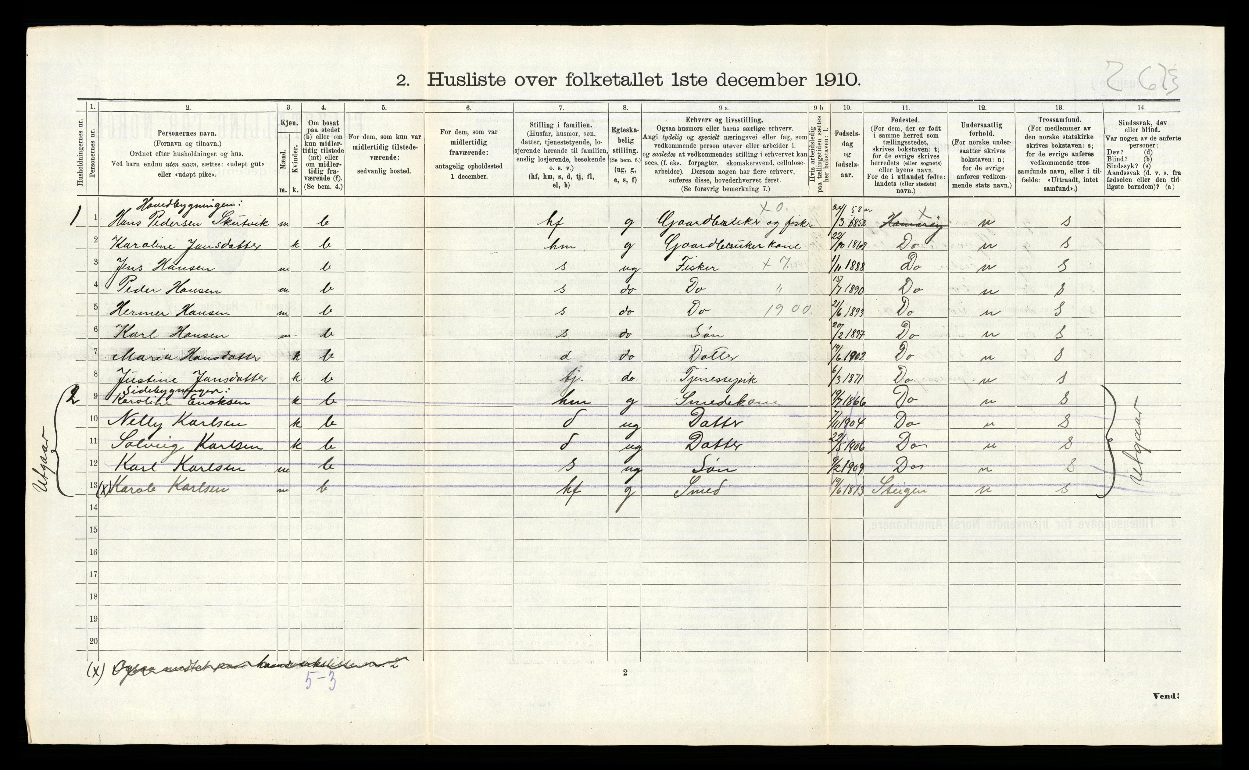 RA, 1910 census for Hamarøy, 1910, p. 725