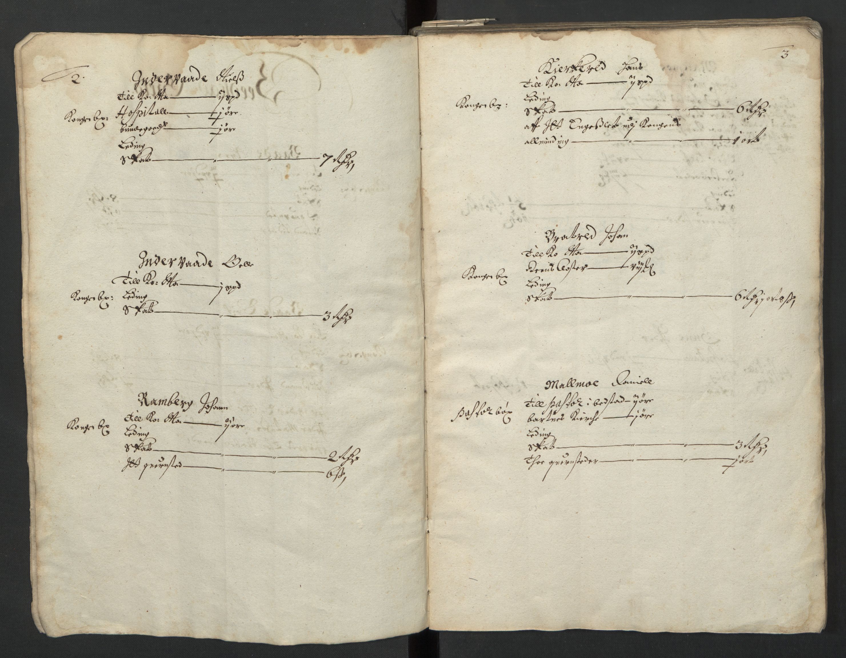 Rentekammeret inntil 1814, Realistisk ordnet avdeling, RA/EA-4070/L/L0029/0001: Trondheim lagdømme: / Alminnelig jordebok og skattemanntall - Inderøy, 1661, p. 2-3