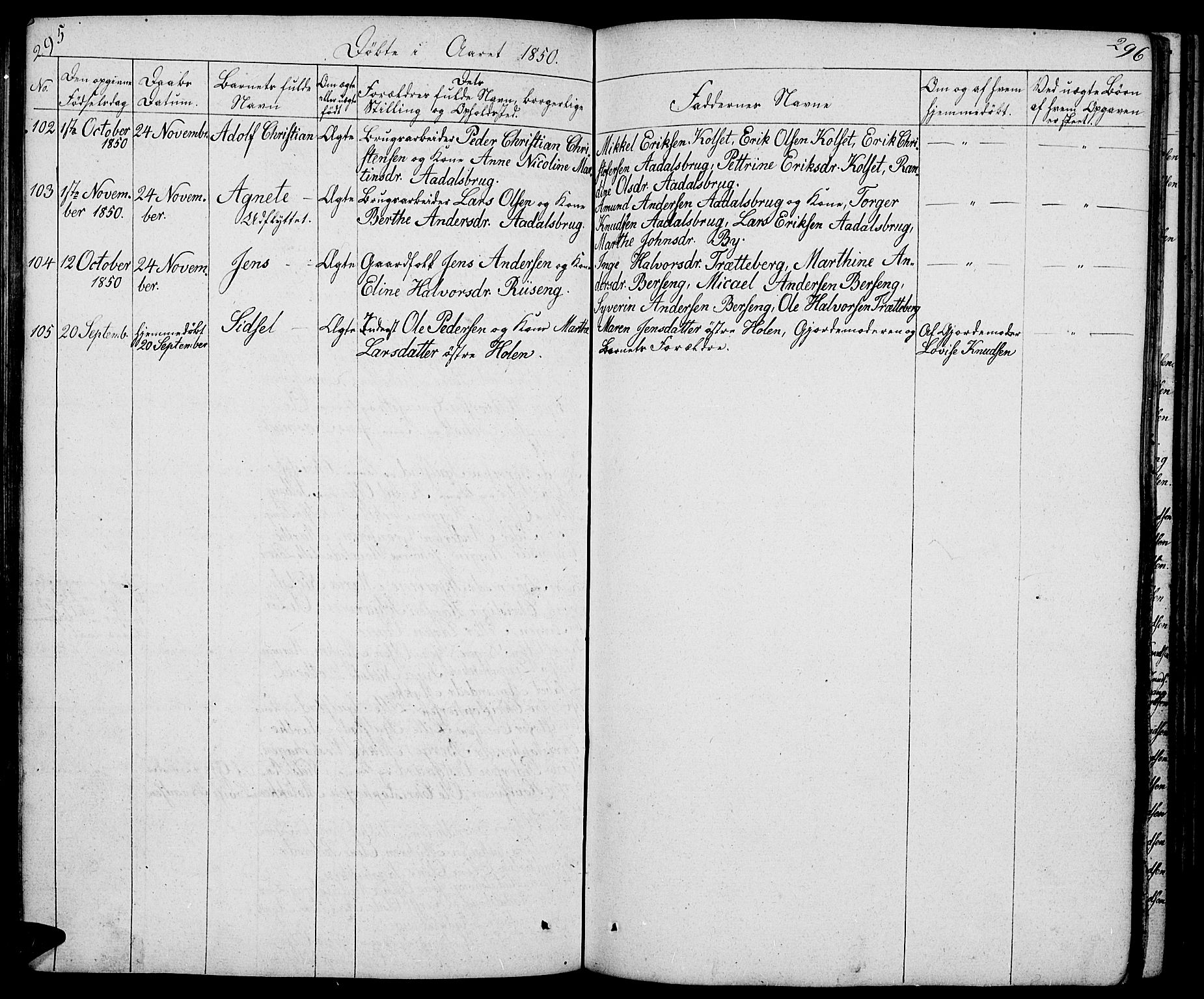 Løten prestekontor, SAH/PREST-022/L/La/L0002: Parish register (copy) no. 2, 1832-1850, p. 295-296