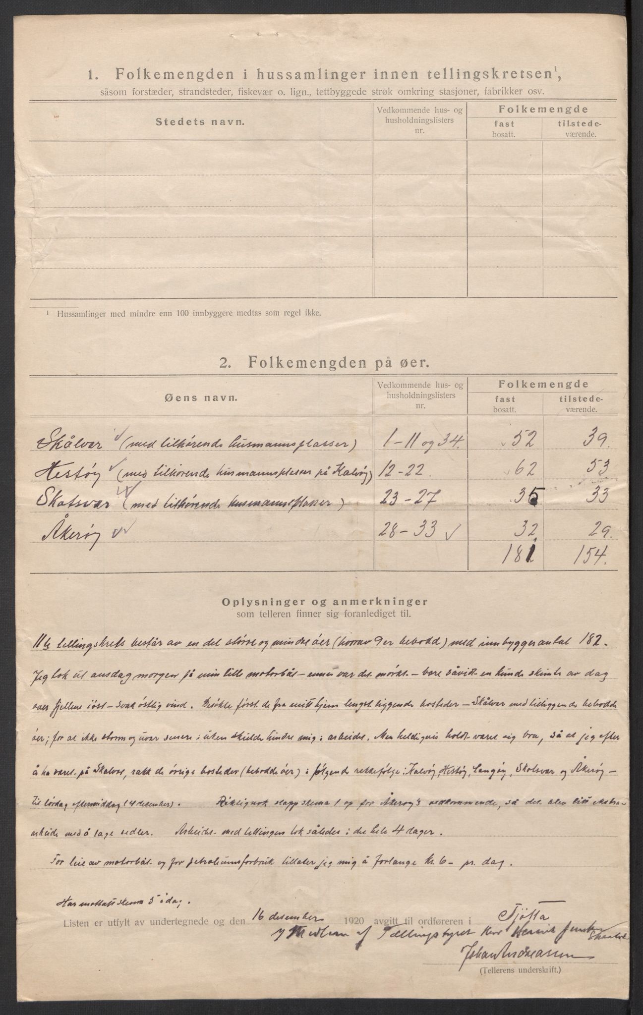 SAT, 1920 census for Tjøtta, 1920, p. 43