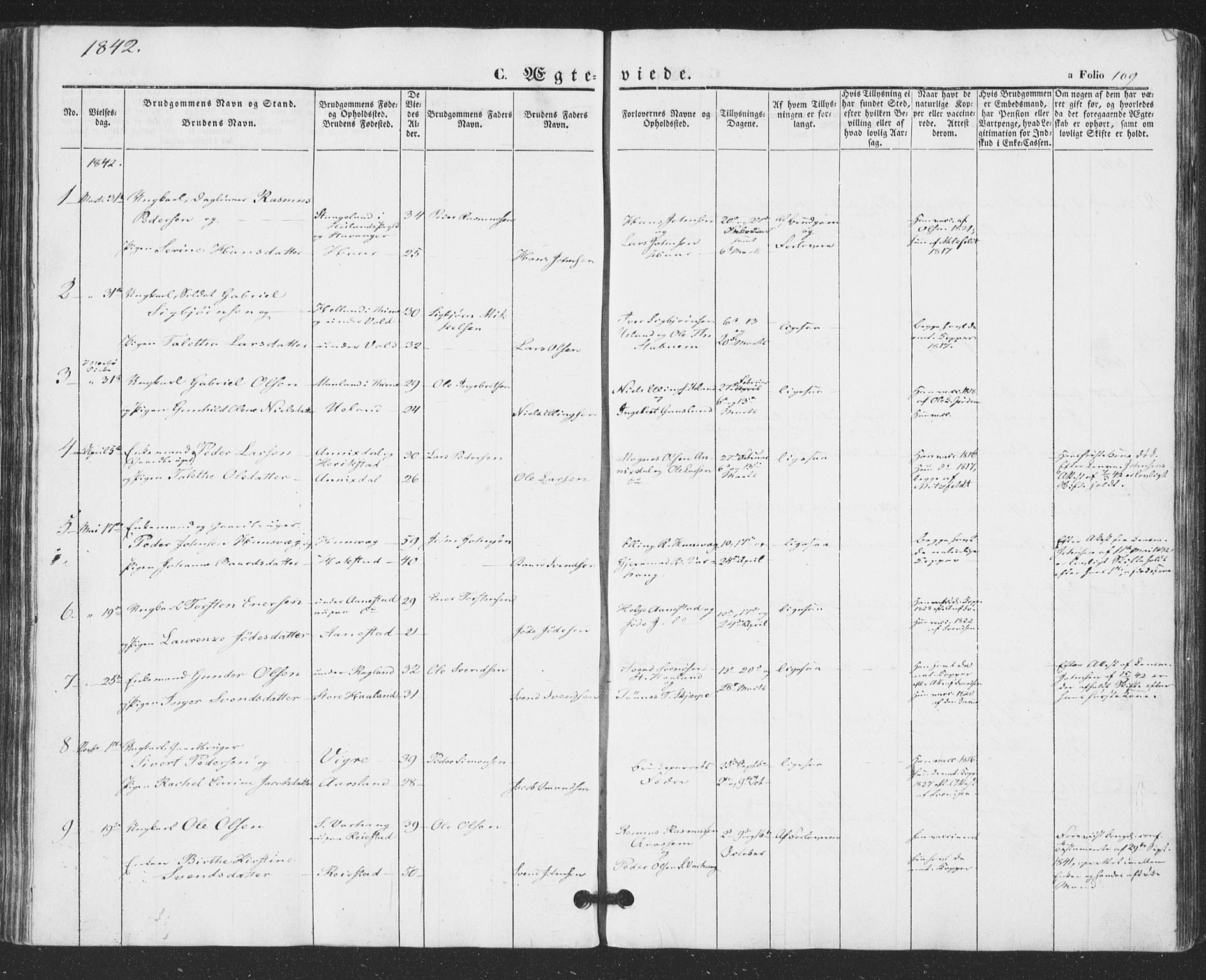 Hå sokneprestkontor, SAST/A-101801/001/30BA/L0007: Parish register (official) no. A 6, 1842-1855, p. 109