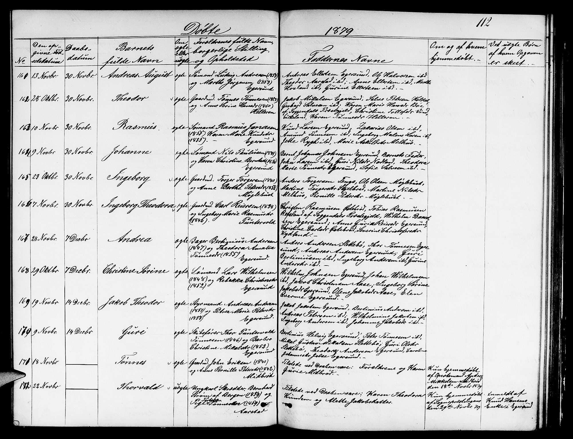 Eigersund sokneprestkontor, AV/SAST-A-101807/S09/L0005: Parish register (copy) no. B 5, 1872-1881, p. 112