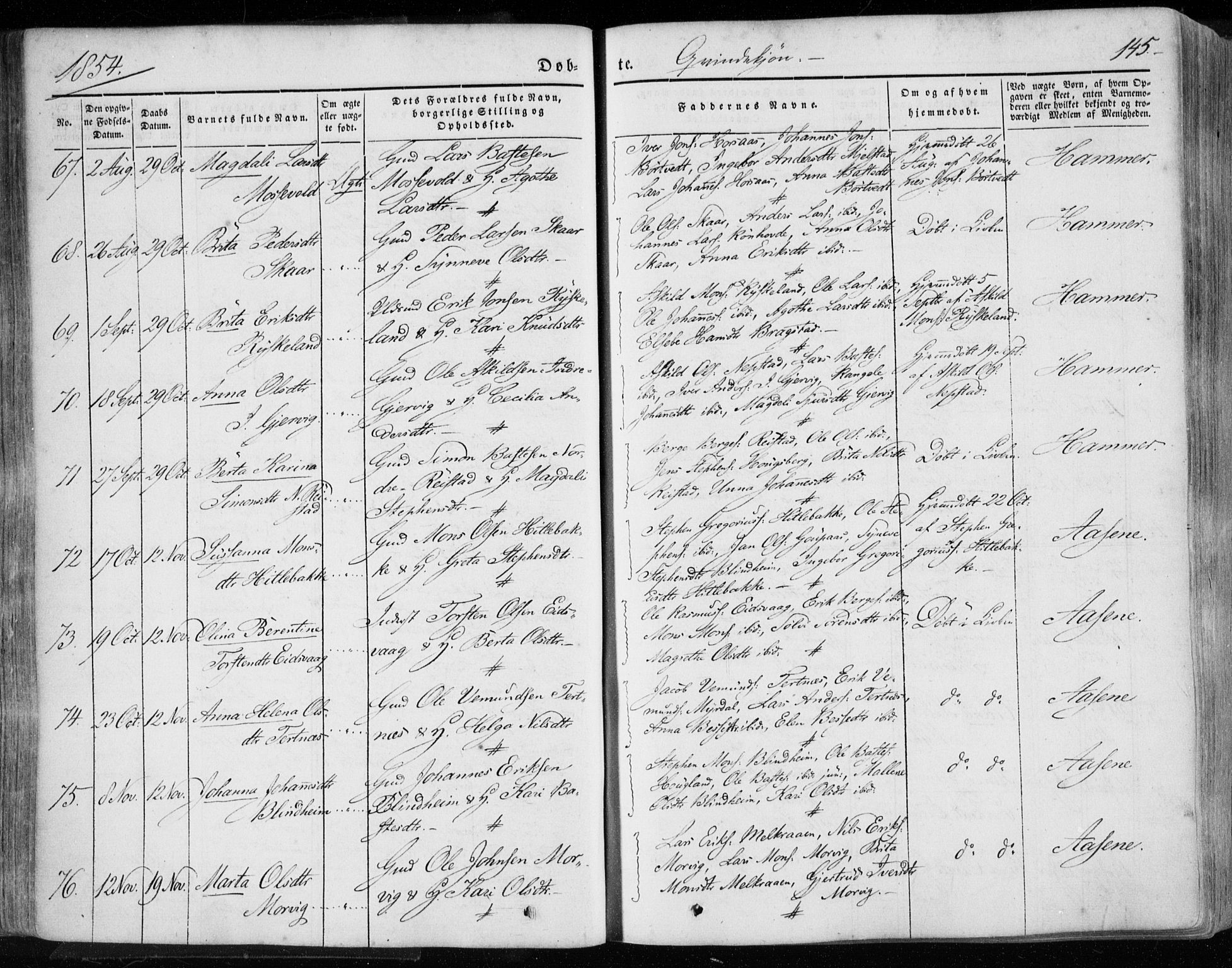 Hamre sokneprestembete, AV/SAB-A-75501/H/Ha/Haa/Haaa/L0013: Parish register (official) no. A 13, 1846-1857, p. 145