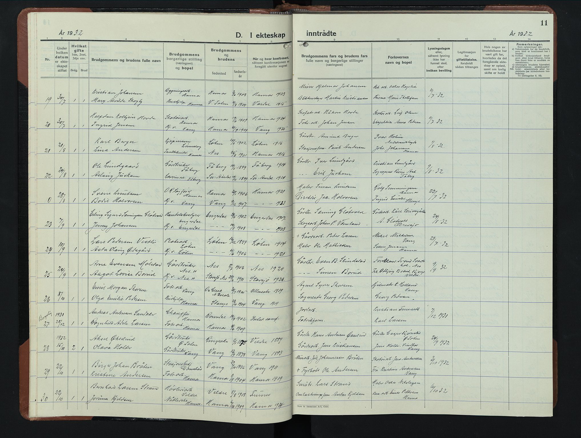 Hamar prestekontor, AV/SAH-DOMPH-002/H/Ha/Hab/L0006: Parish register (copy) no. 6, 1931-1950, p. 11