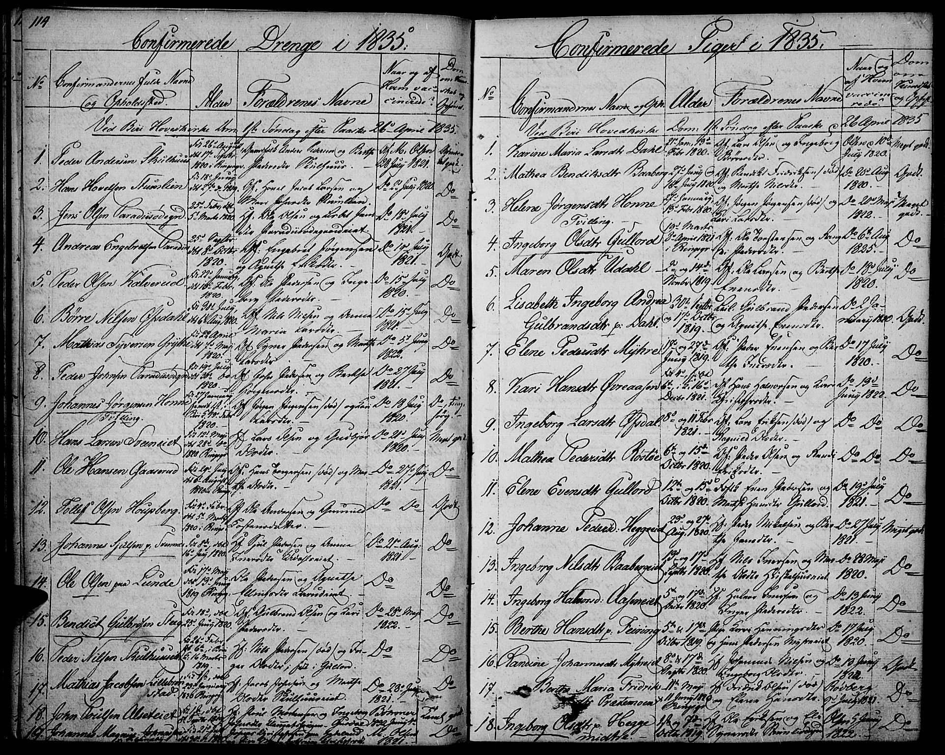 Biri prestekontor, SAH/PREST-096/H/Ha/Haa/L0004: Parish register (official) no. 4, 1829-1842, p. 114