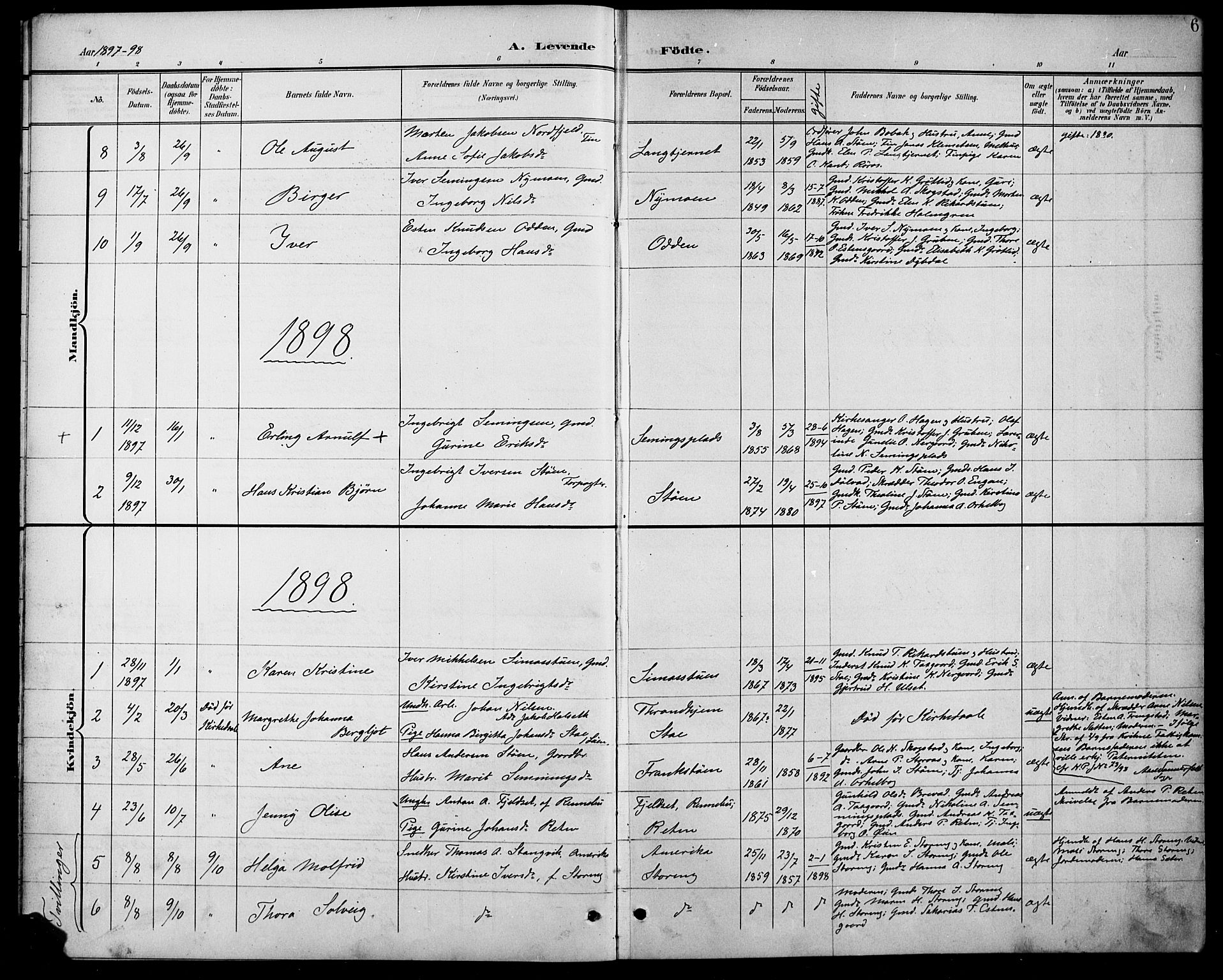Kvikne prestekontor, SAH/PREST-064/H/Ha/Hab/L0003: Parish register (copy) no. 3, 1896-1918, p. 6