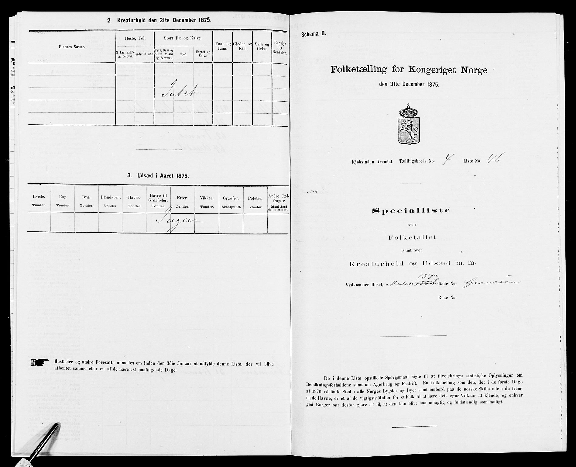 SAK, 1875 census for 0903P Arendal, 1875, p. 118