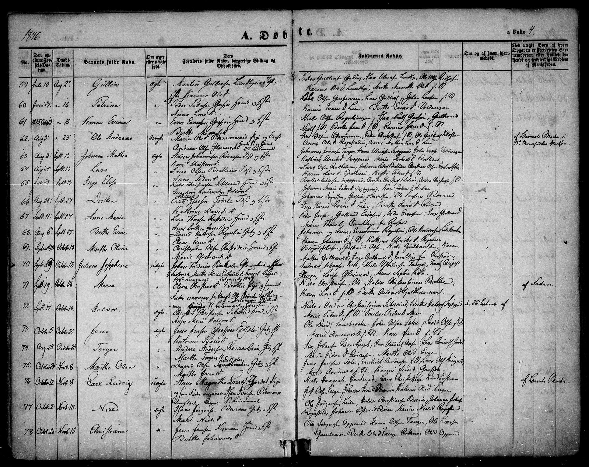 Hurdal prestekontor Kirkebøker, AV/SAO-A-10889/F/Fa/L0005: Parish register (official) no. I 5, 1846-1859, p. 4