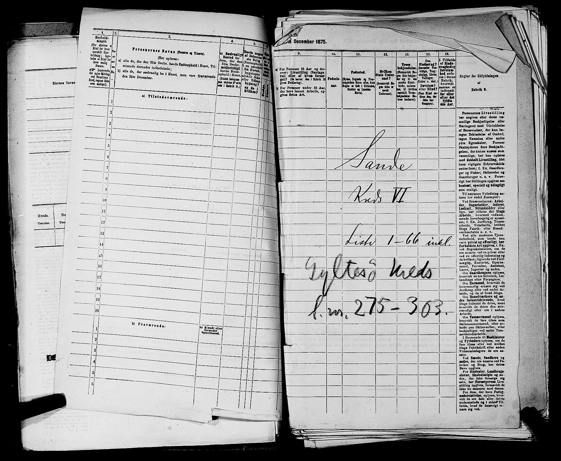 SAKO, 1875 census for 0713P Sande, 1875, p. 1153