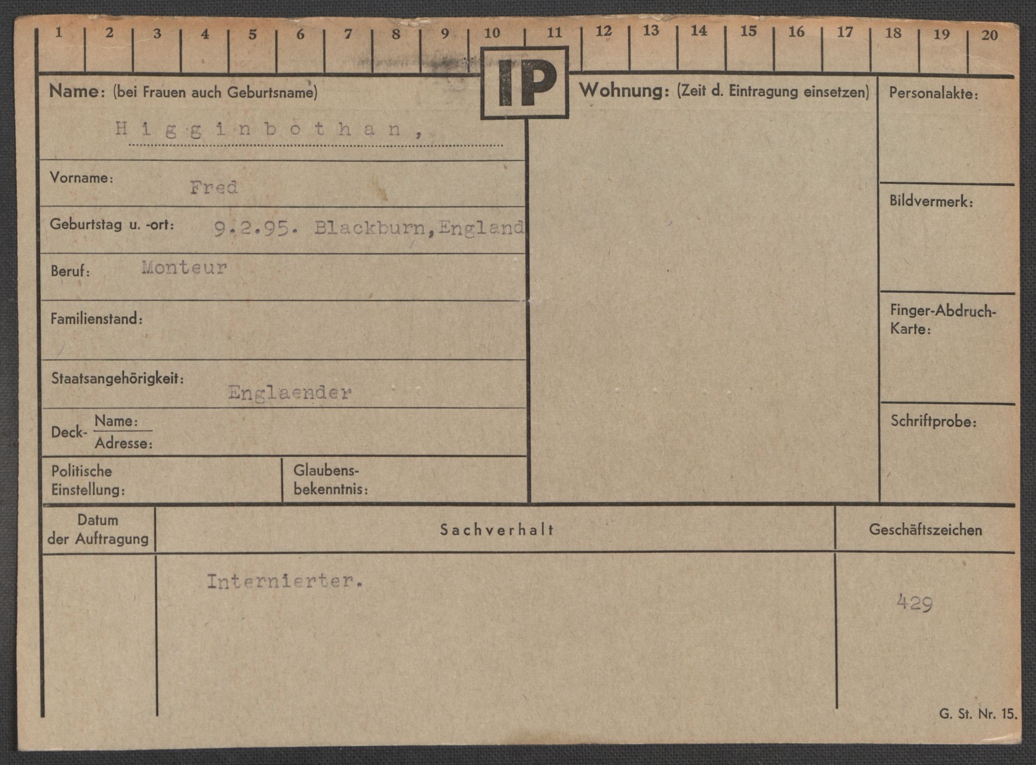 Befehlshaber der Sicherheitspolizei und des SD, AV/RA-RAFA-5969/E/Ea/Eaa/L0004: Register over norske fanger i Møllergata 19: Hal-Hæ, 1940-1945, p. 1087