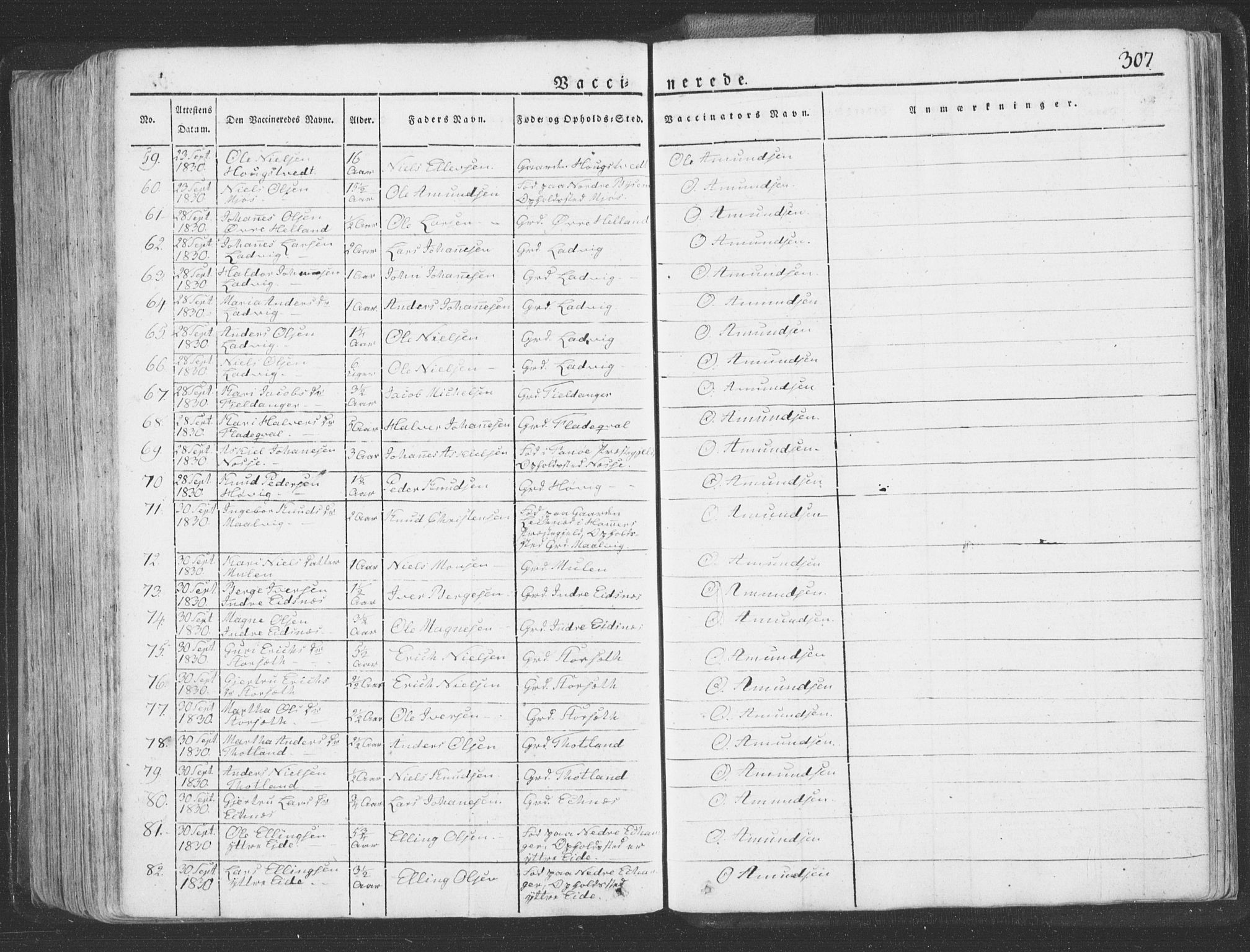 Hosanger sokneprestembete, AV/SAB-A-75801/H/Haa: Parish register (official) no. A 6, 1824-1835, p. 307