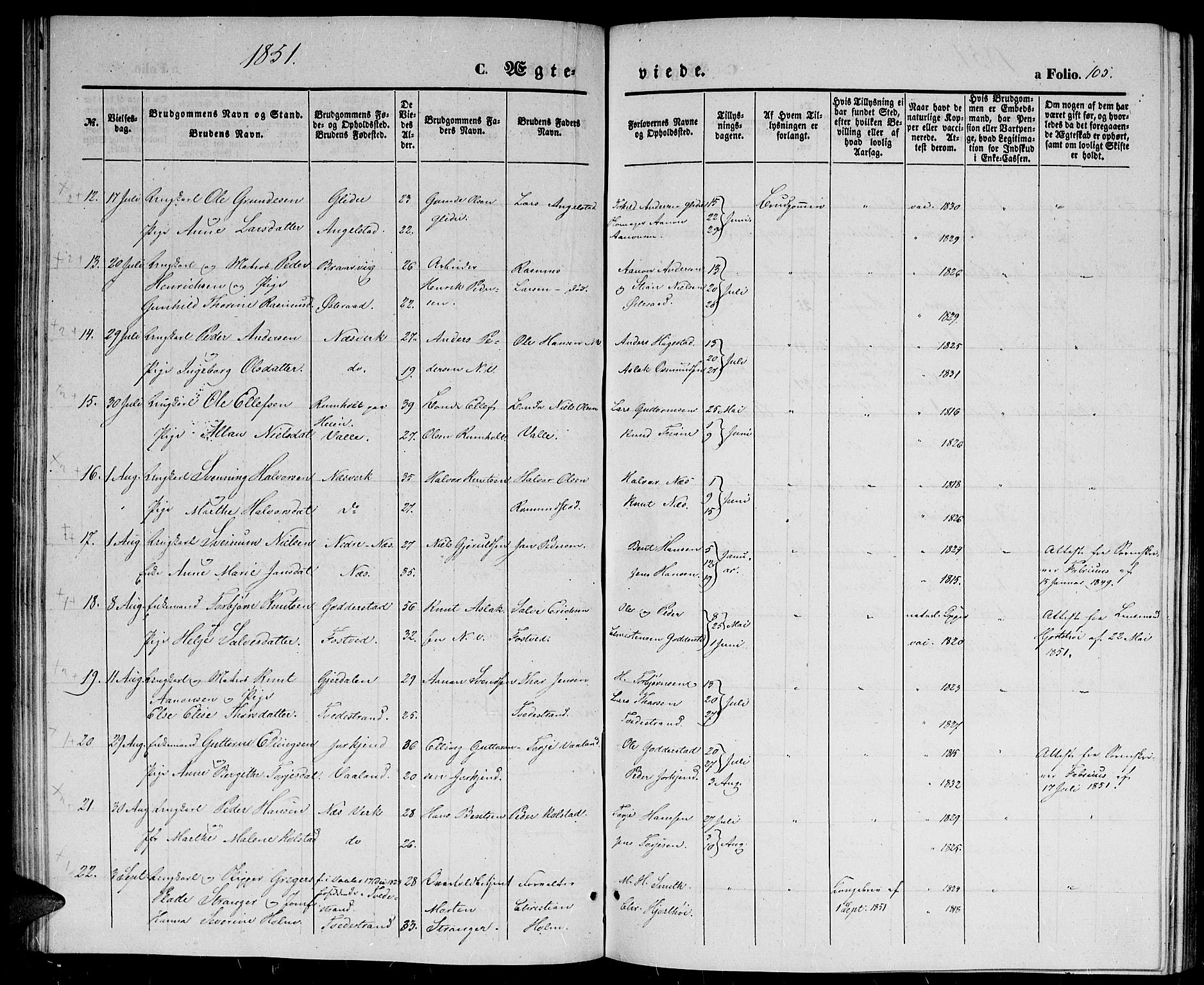 Holt sokneprestkontor, AV/SAK-1111-0021/F/Fb/L0007: Parish register (copy) no. B 7, 1849-1858, p. 105