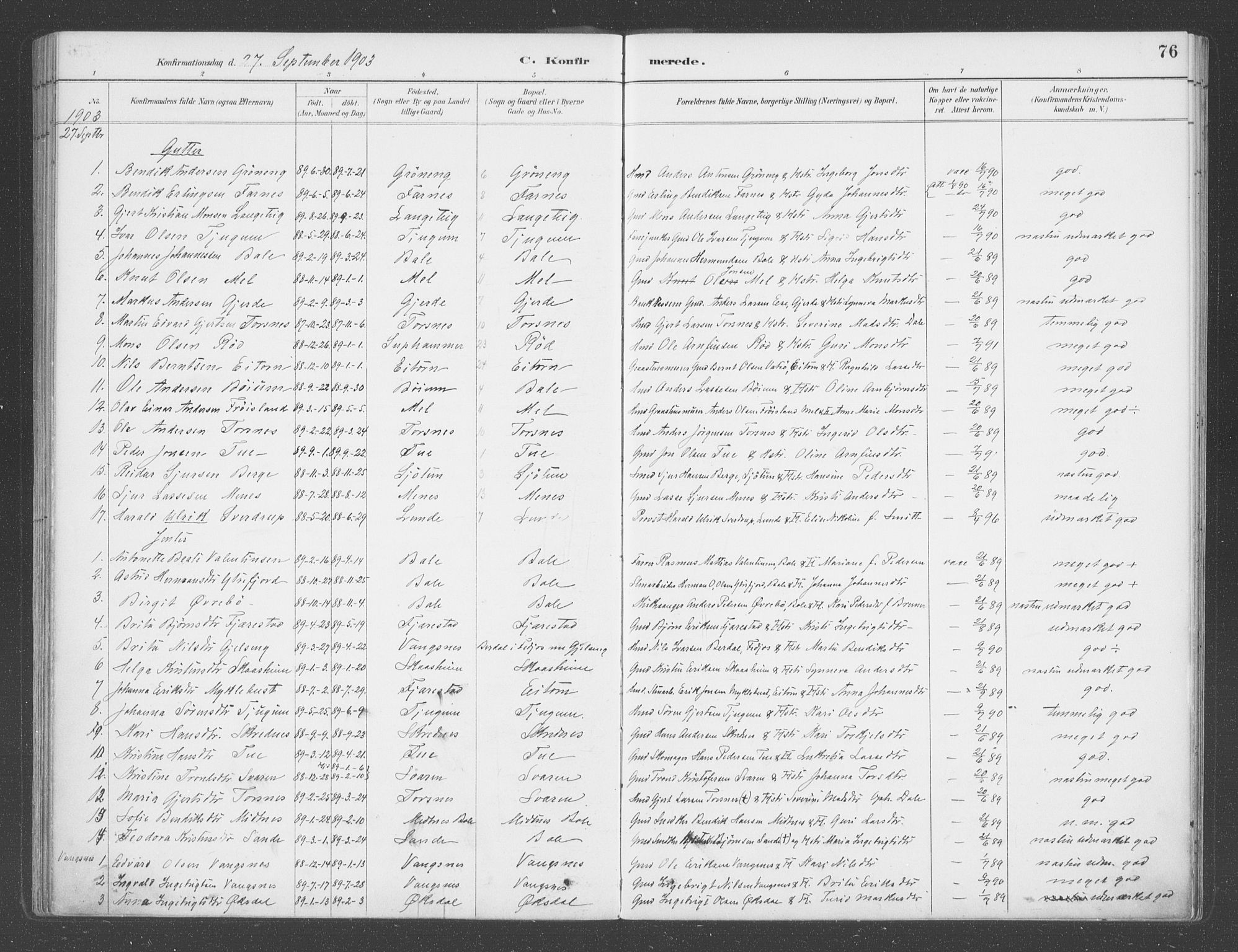 Balestrand sokneprestembete, SAB/A-79601/H/Haa/Haab/L0001: Parish register (official) no. B  1, 1889-1910, p. 76