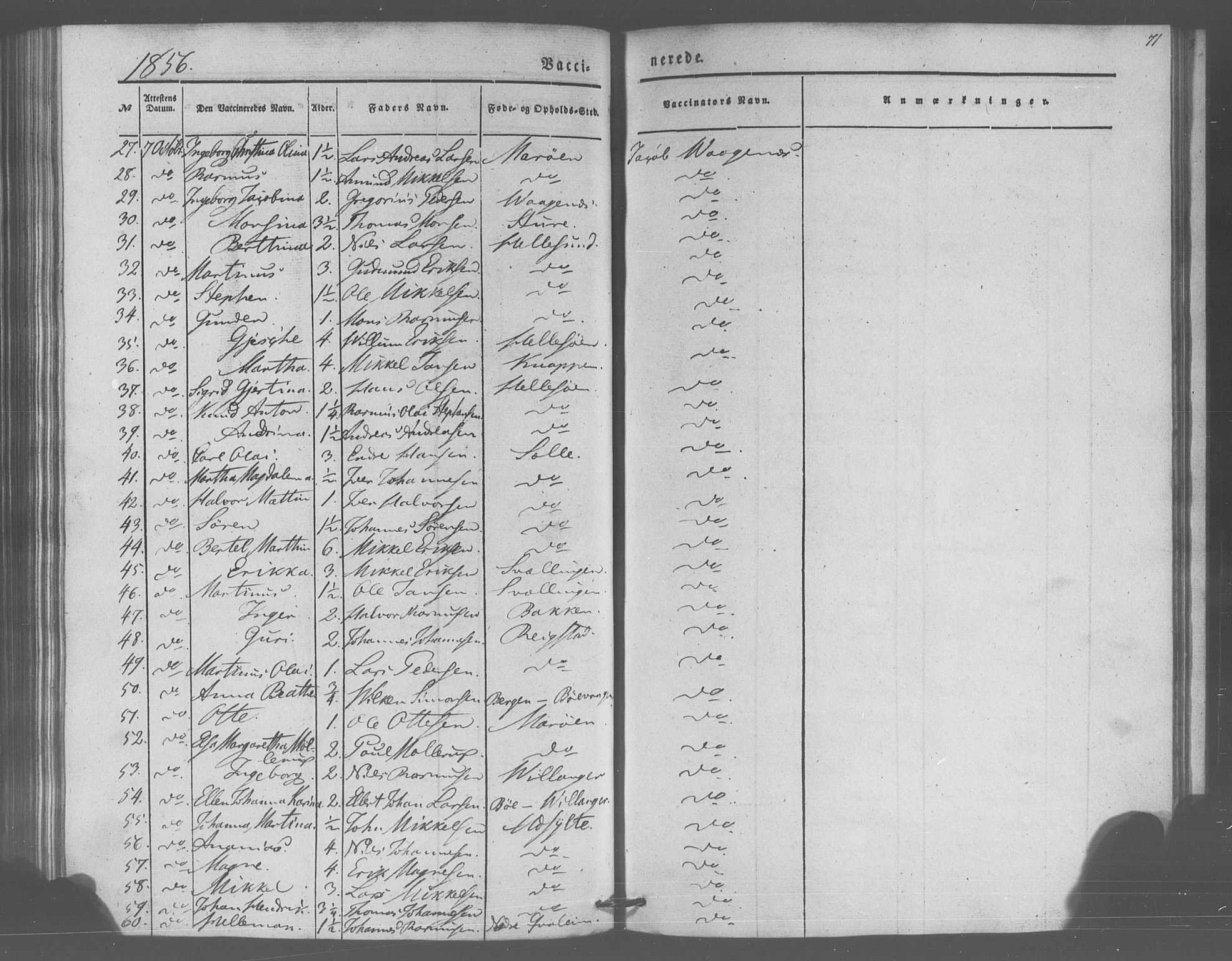 Manger sokneprestembete, SAB/A-76801/H/Haa: Parish register (official) no. A 10, 1844-1859, p. 71