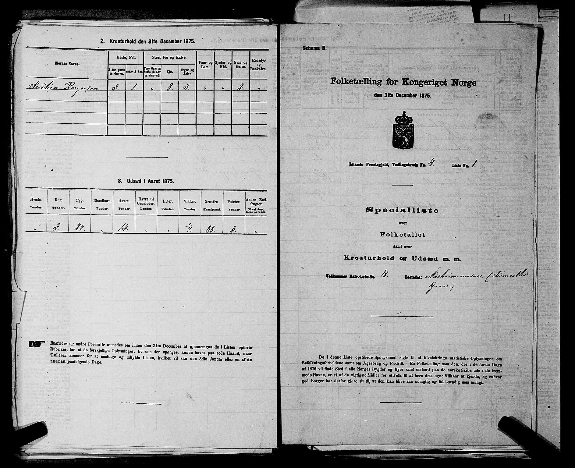 RA, 1875 census for 0221P Høland, 1875, p. 784