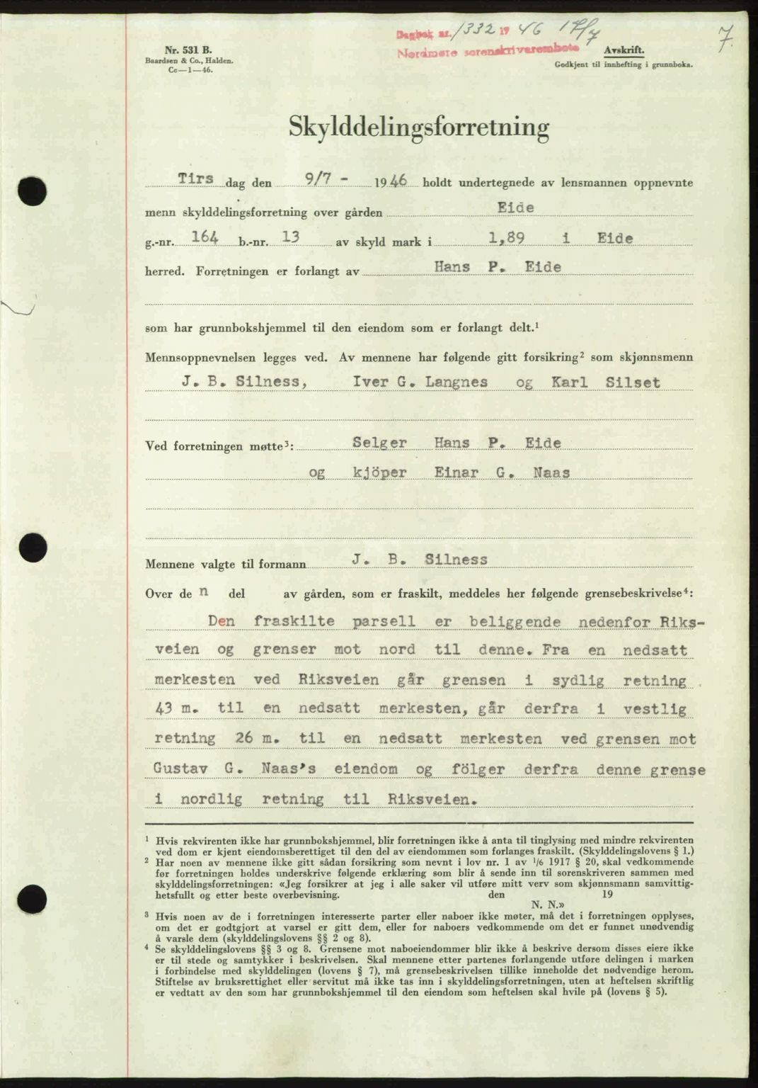 Nordmøre sorenskriveri, AV/SAT-A-4132/1/2/2Ca: Mortgage book no. A102, 1946-1946, Diary no: : 1332/1946