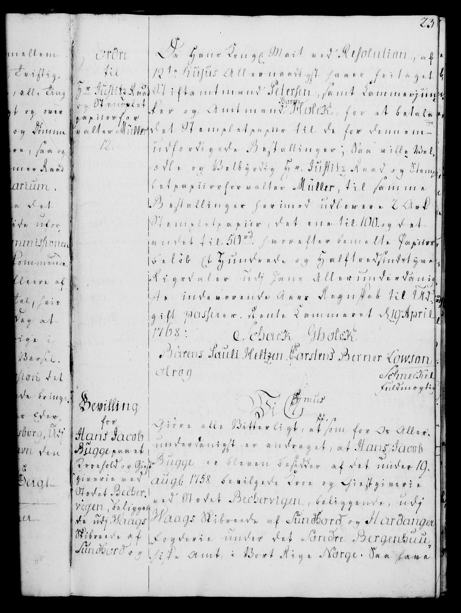 Rentekammeret, Kammerkanselliet, AV/RA-EA-3111/G/Gg/Gga/L0008: Norsk ekspedisjonsprotokoll med register (merket RK 53.8), 1768-1771, p. 23