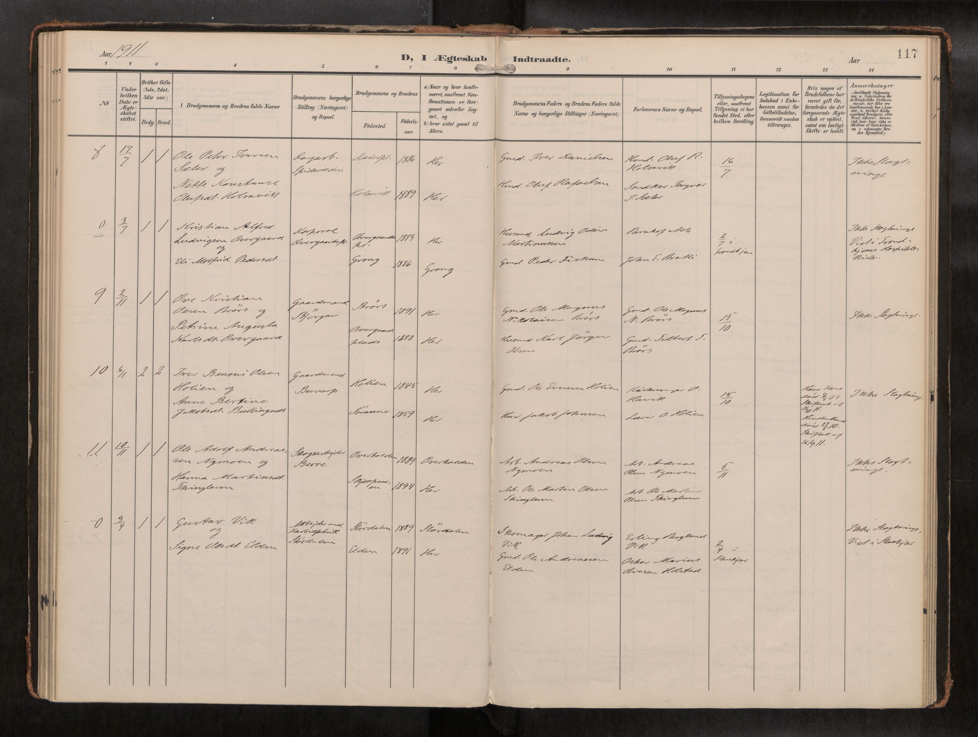 Ministerialprotokoller, klokkerbøker og fødselsregistre - Nord-Trøndelag, AV/SAT-A-1458/742/L0409a: Parish register (official) no. 742A03, 1906-1924, p. 117