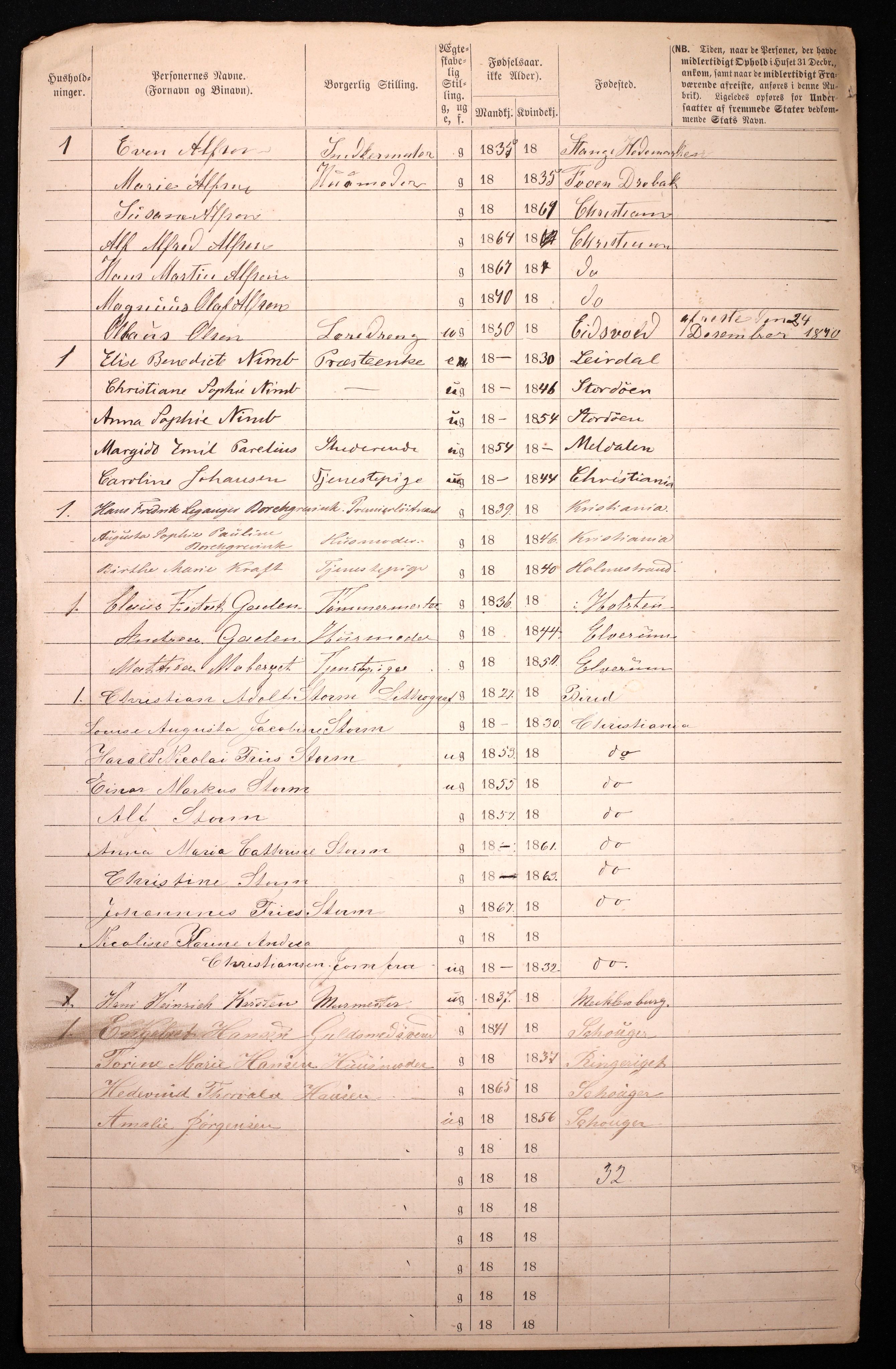 RA, 1870 census for 0301 Kristiania, 1870, p. 922