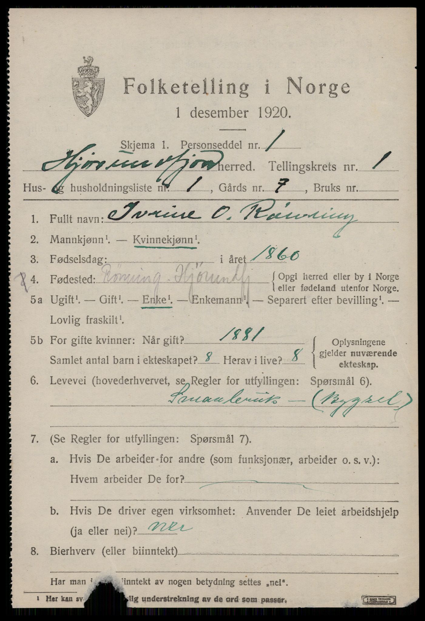 SAT, 1920 census for Hjørundfjord, 1920, p. 629