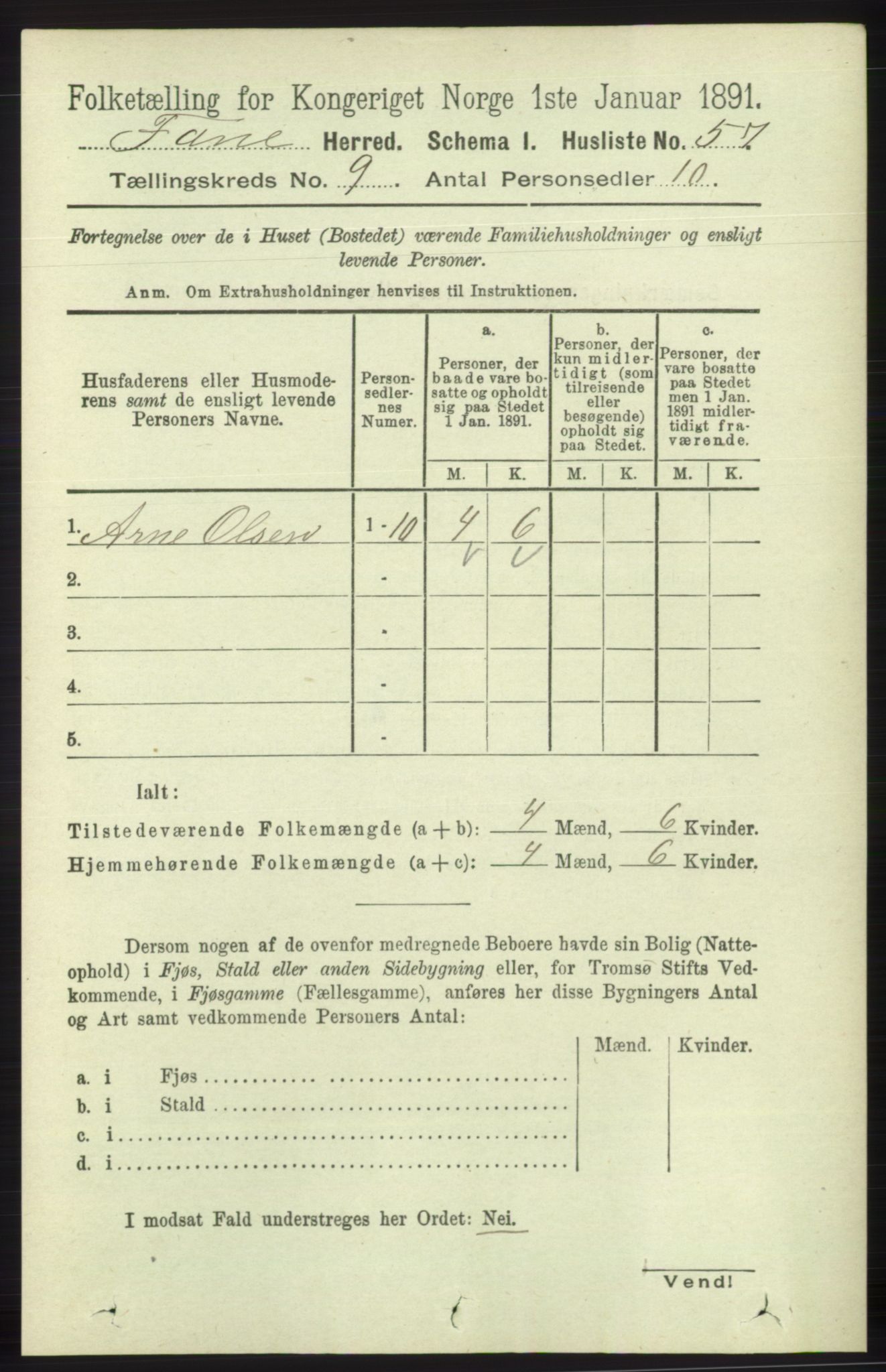 RA, 1891 census for 1249 Fana, 1891, p. 4809