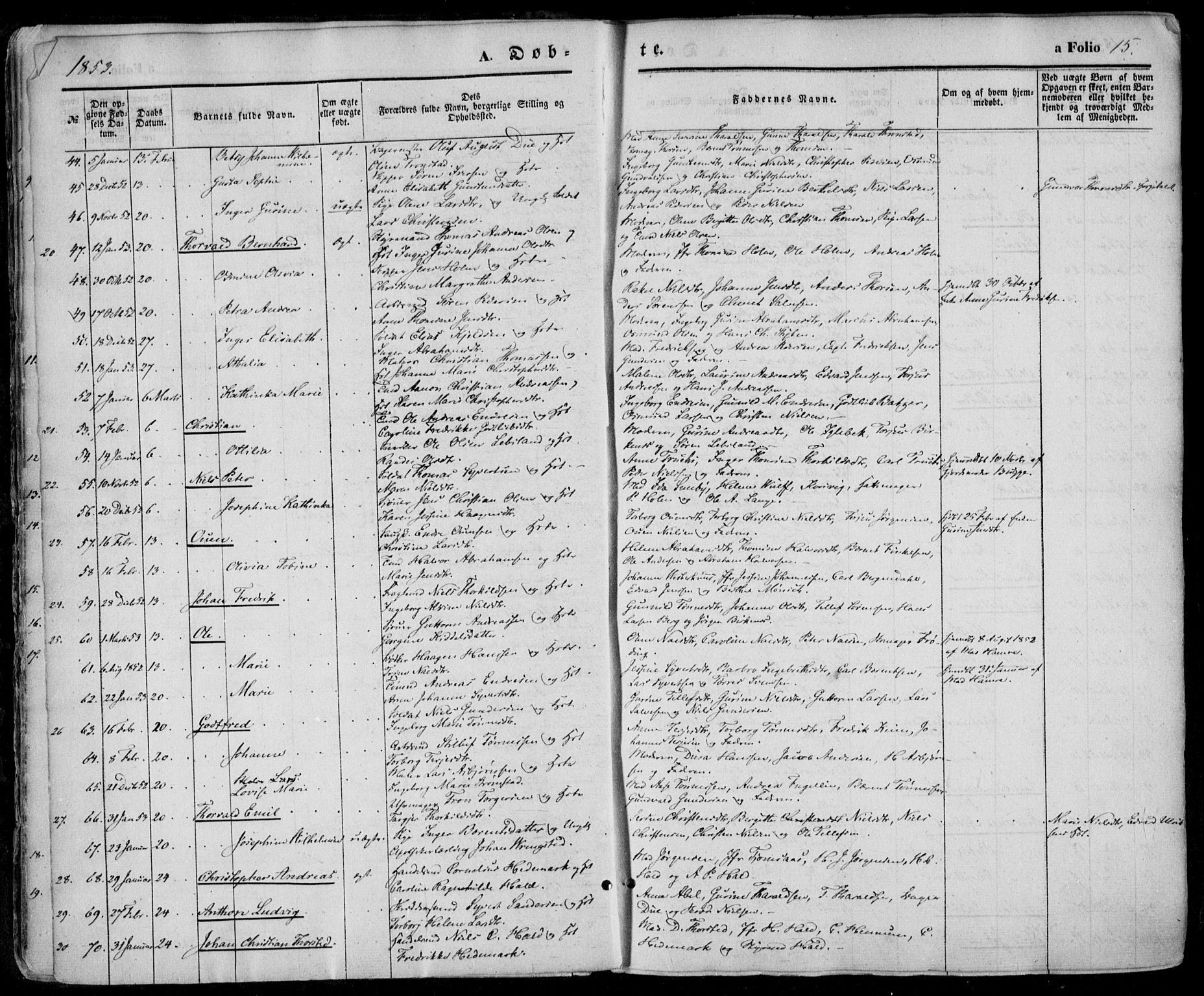 Kristiansand domprosti, AV/SAK-1112-0006/F/Fa/L0014: Parish register (official) no. A 14, 1852-1867, p. 15