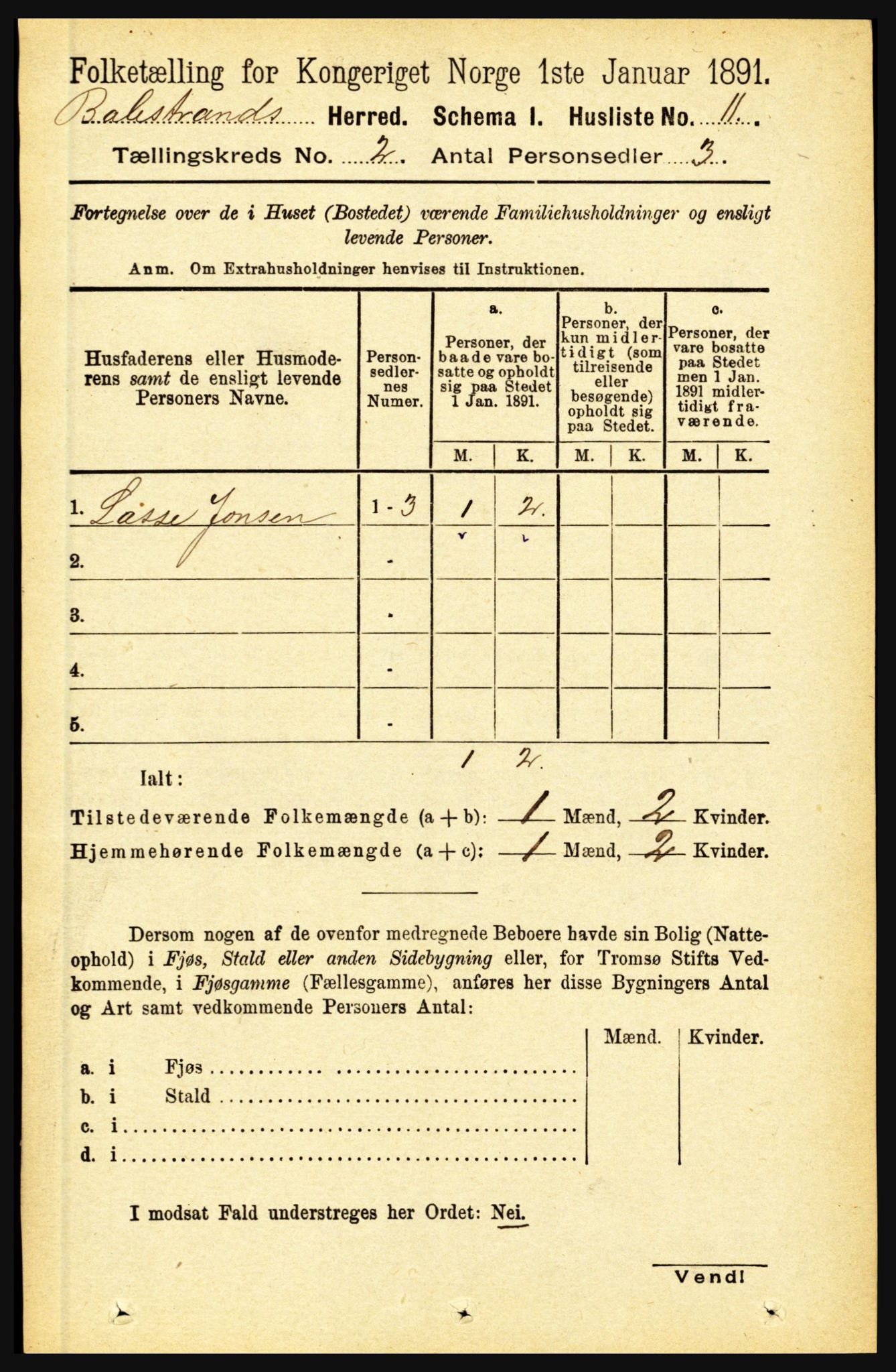 RA, 1891 census for 1418 Balestrand, 1891, p. 232