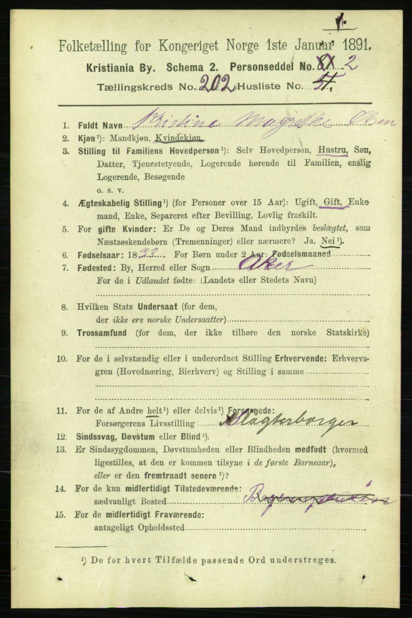 RA, 1891 census for 0301 Kristiania, 1891, p. 121602