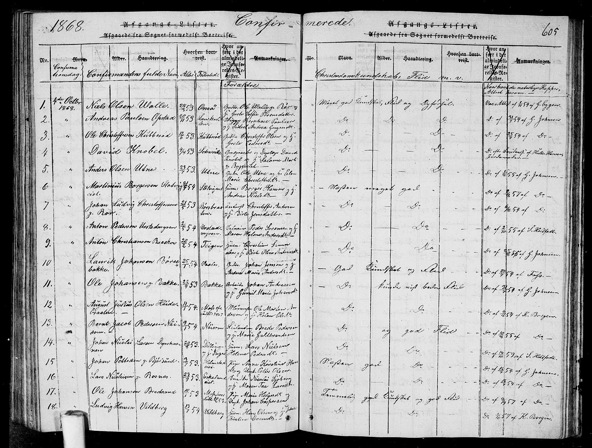 Rygge prestekontor Kirkebøker, AV/SAO-A-10084b/G/Ga/L0001: Parish register (copy) no. 1, 1814-1871, p. 604-605
