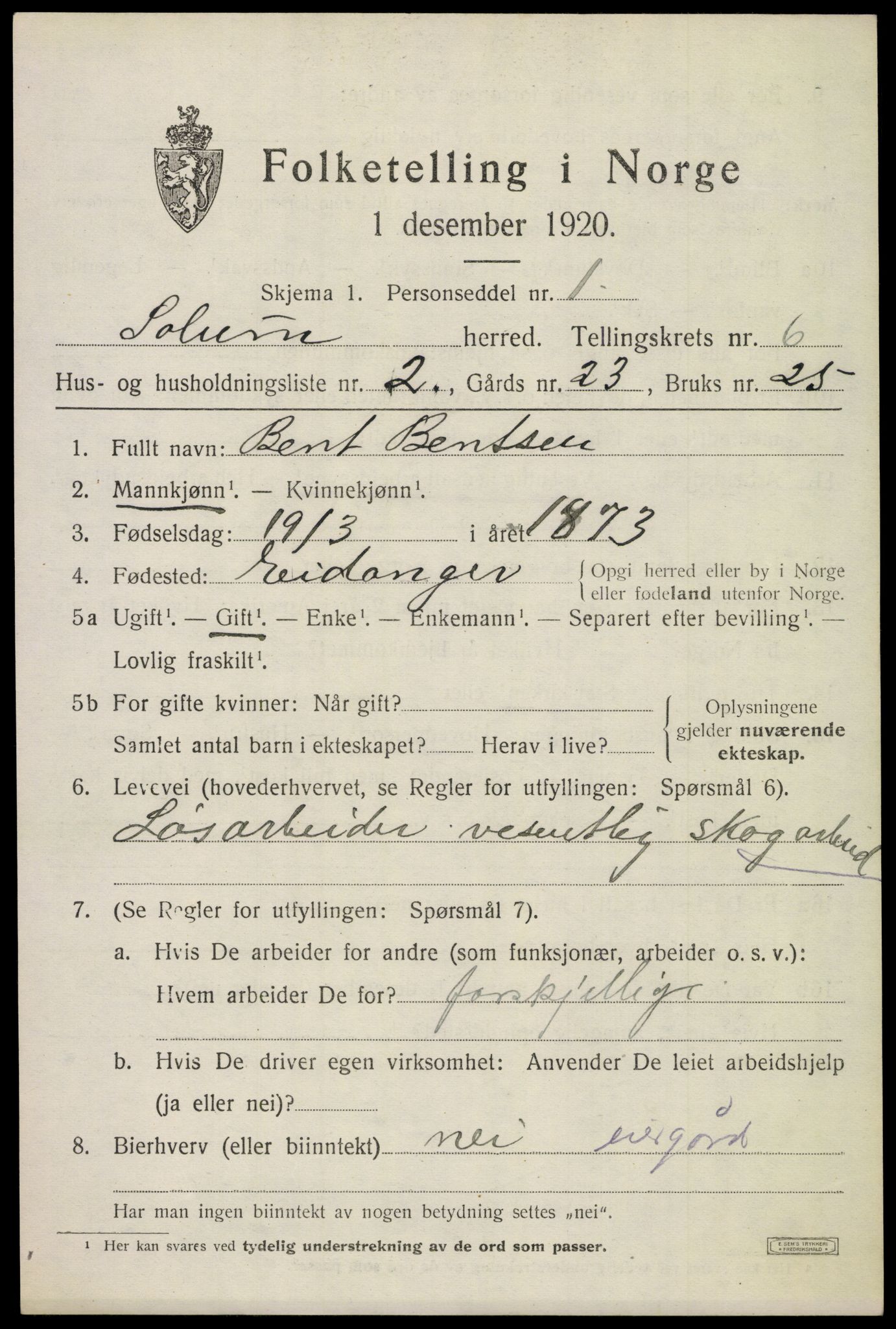 SAKO, 1920 census for Solum, 1920, p. 13176