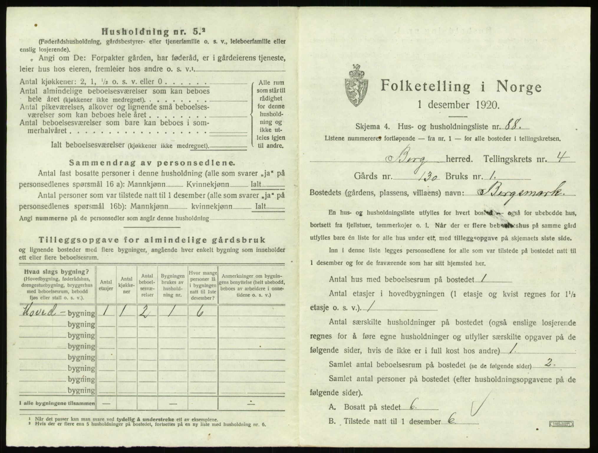 SAO, 1920 census for Berg, 1920, p. 1198